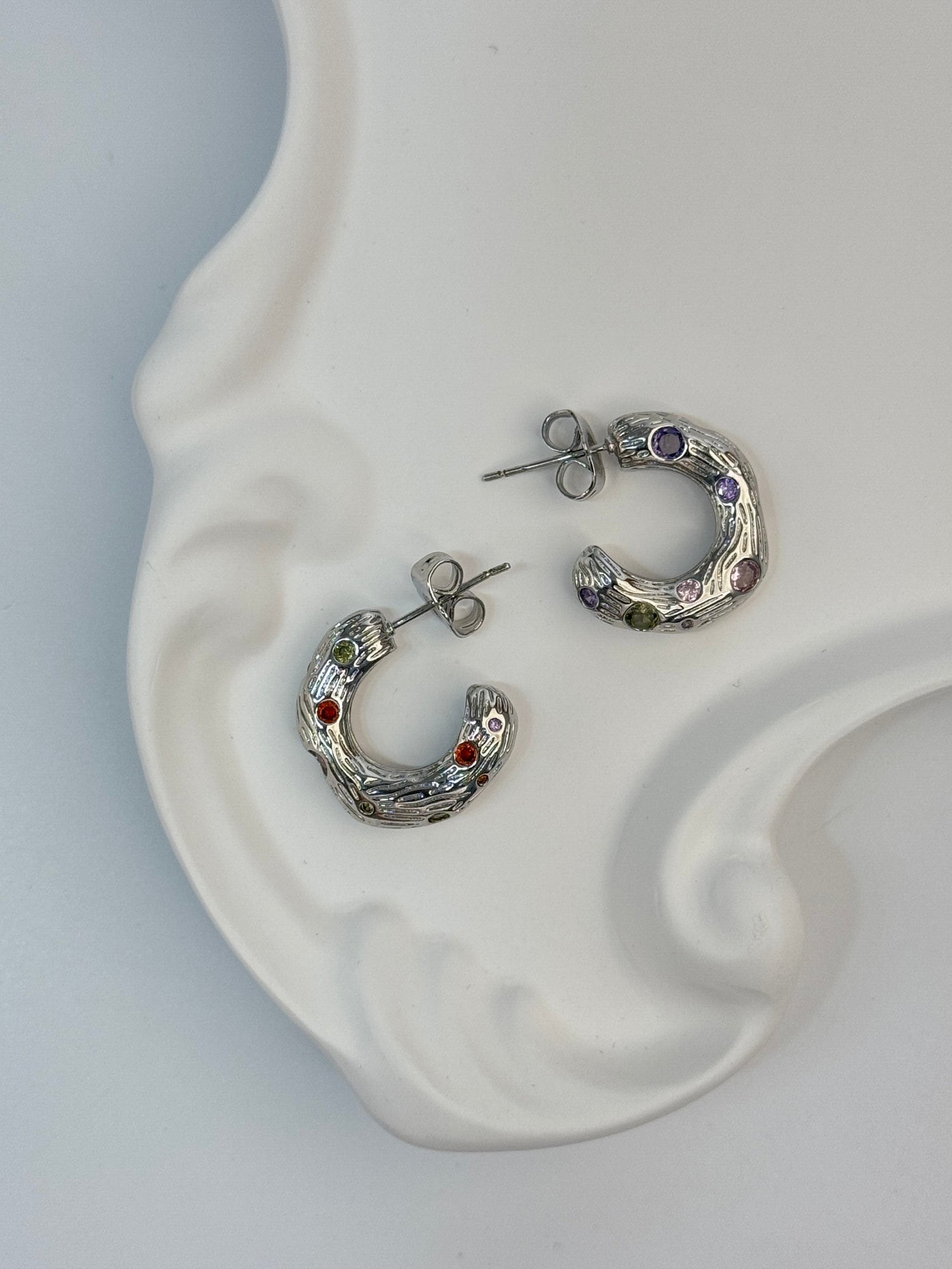 RENKLİ TAŞLI SİLVER HALKA KÜPE