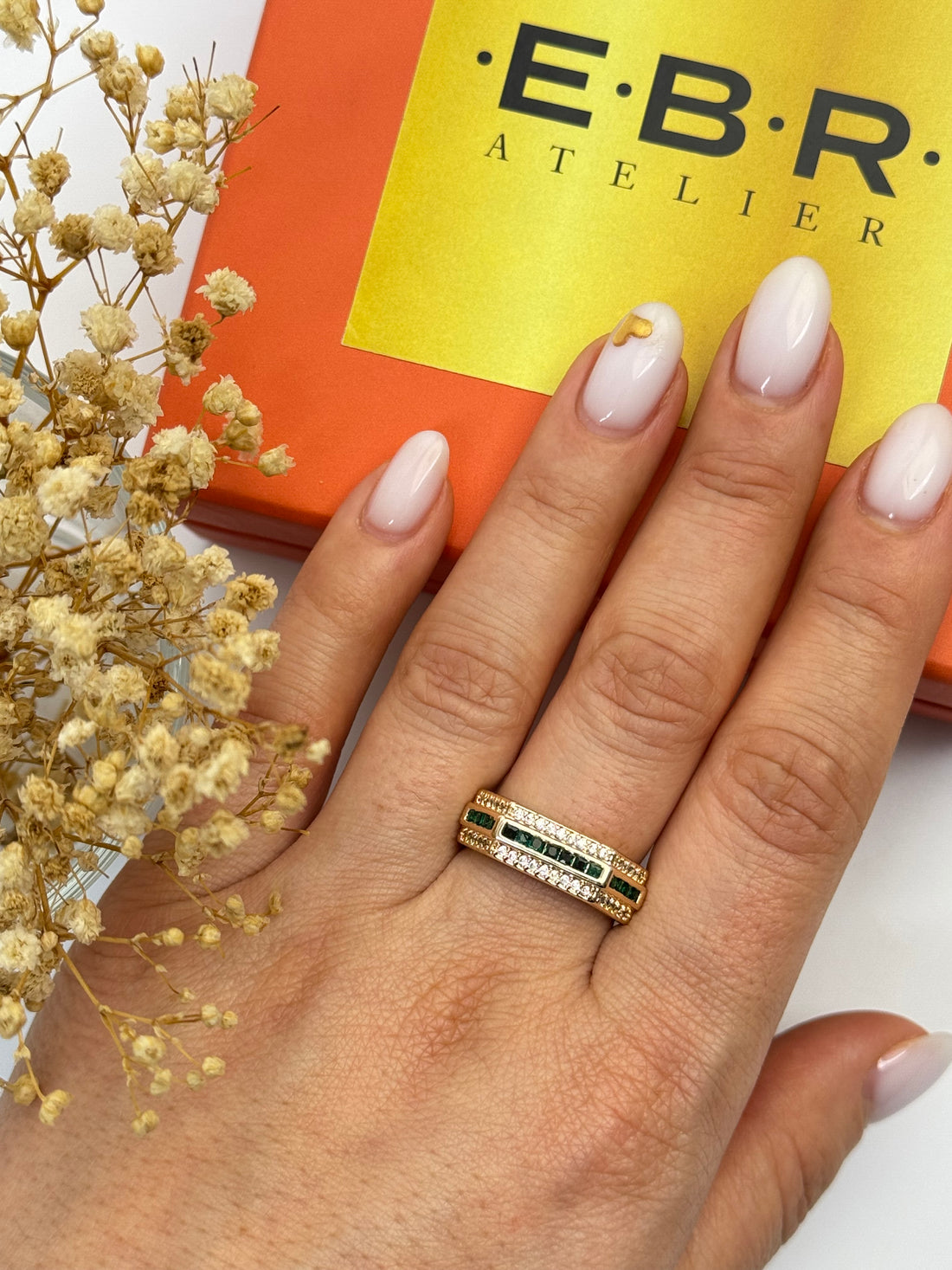 İTHAL YEŞİL TAŞLI GOLD AYARLANABİLİR YÜZÜK