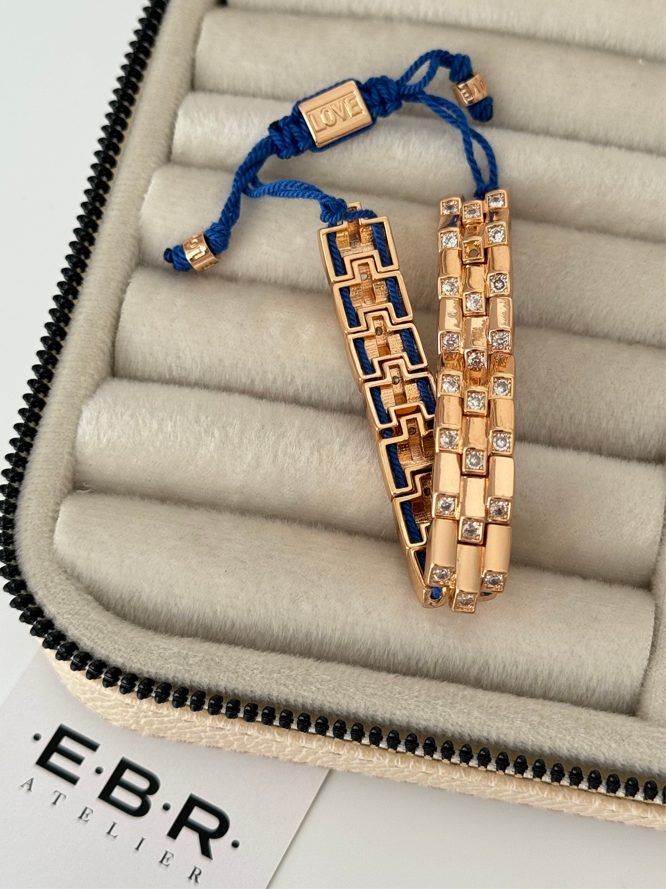 İTHAL TAŞ DETAYLI GOLD MAVİ İPLİ BİLEKLİK