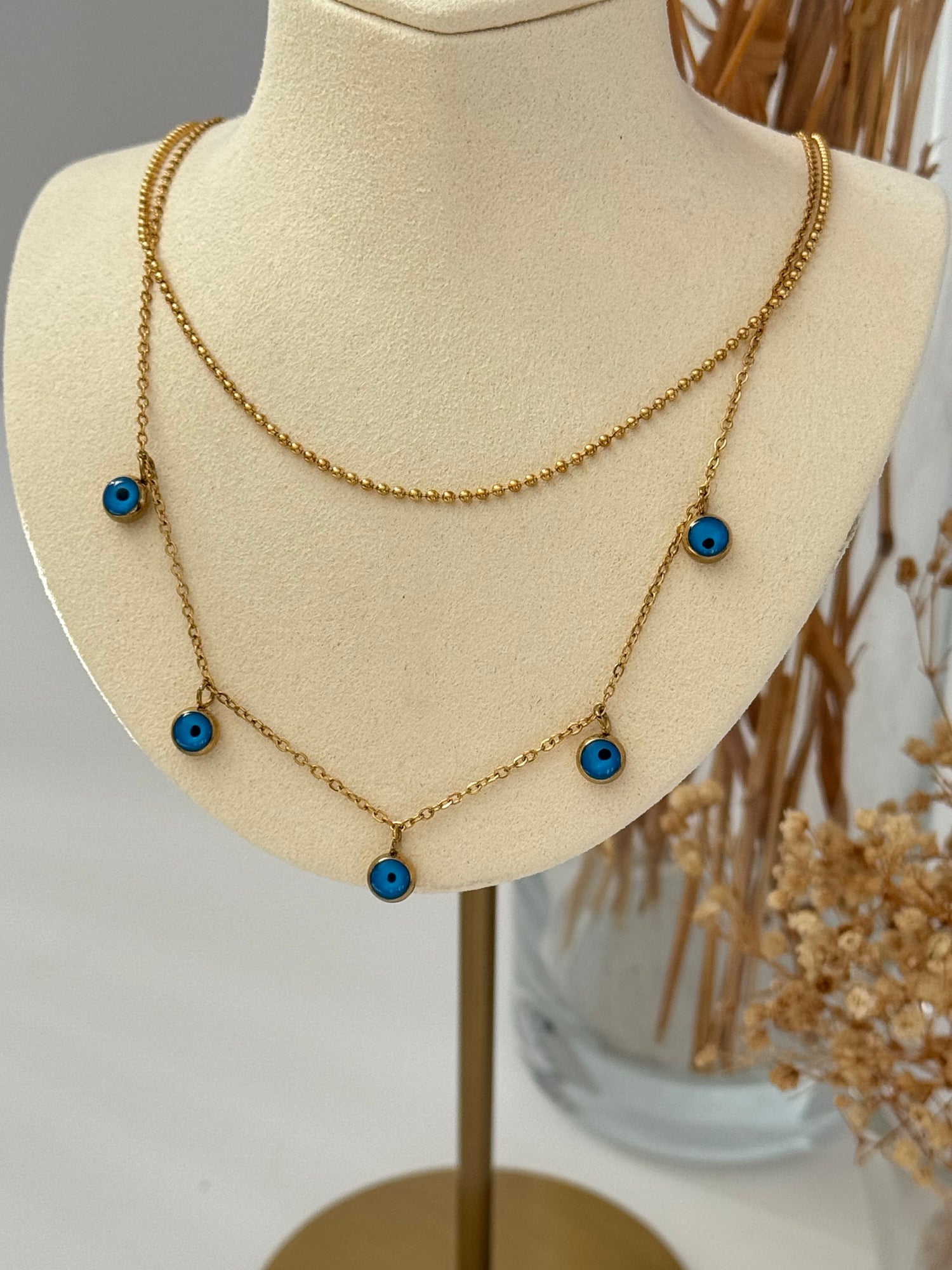 NAZAR BONCUK DETAYLI GOLD ÇELİK KOLYE