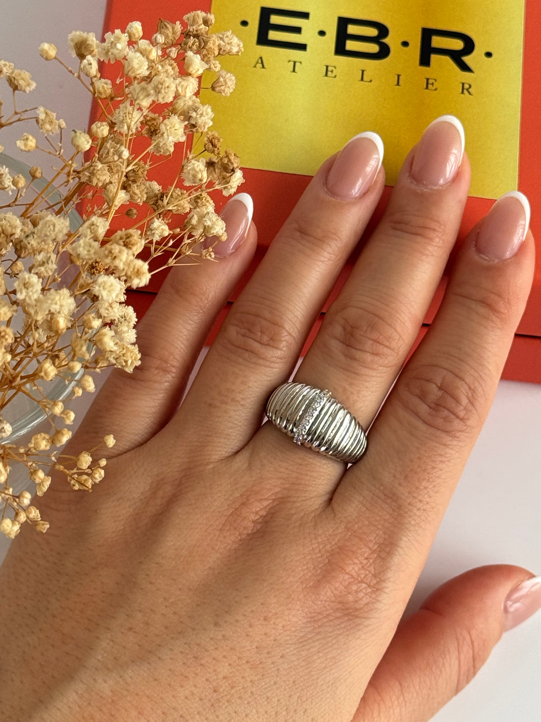 İTHAL TAŞ DETAYLI SİLVER AYARLANABİLİR YÜZÜK