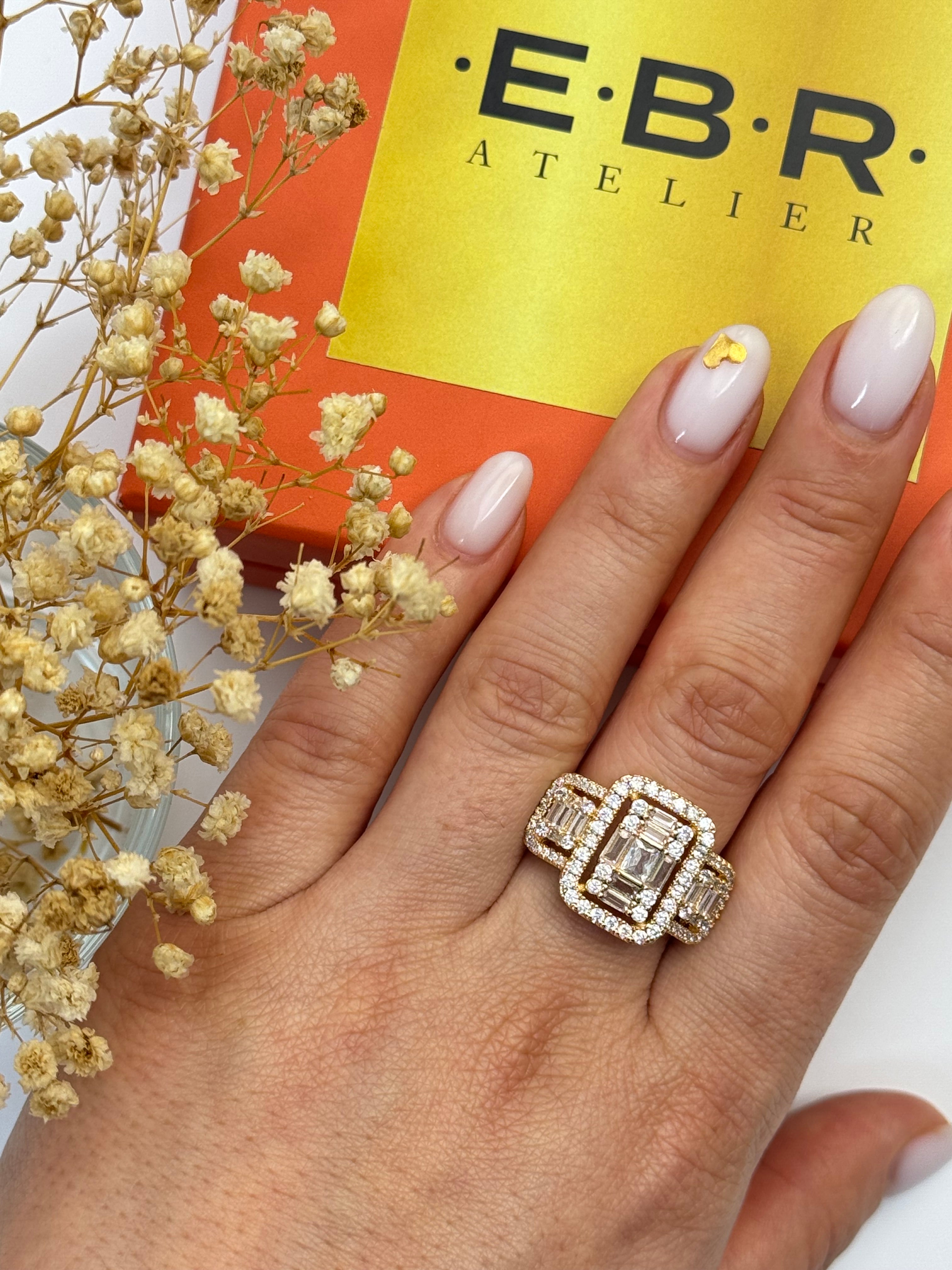 İTHAL BAGET TAŞLI GOLD AYARLANABİLİR YÜZÜK