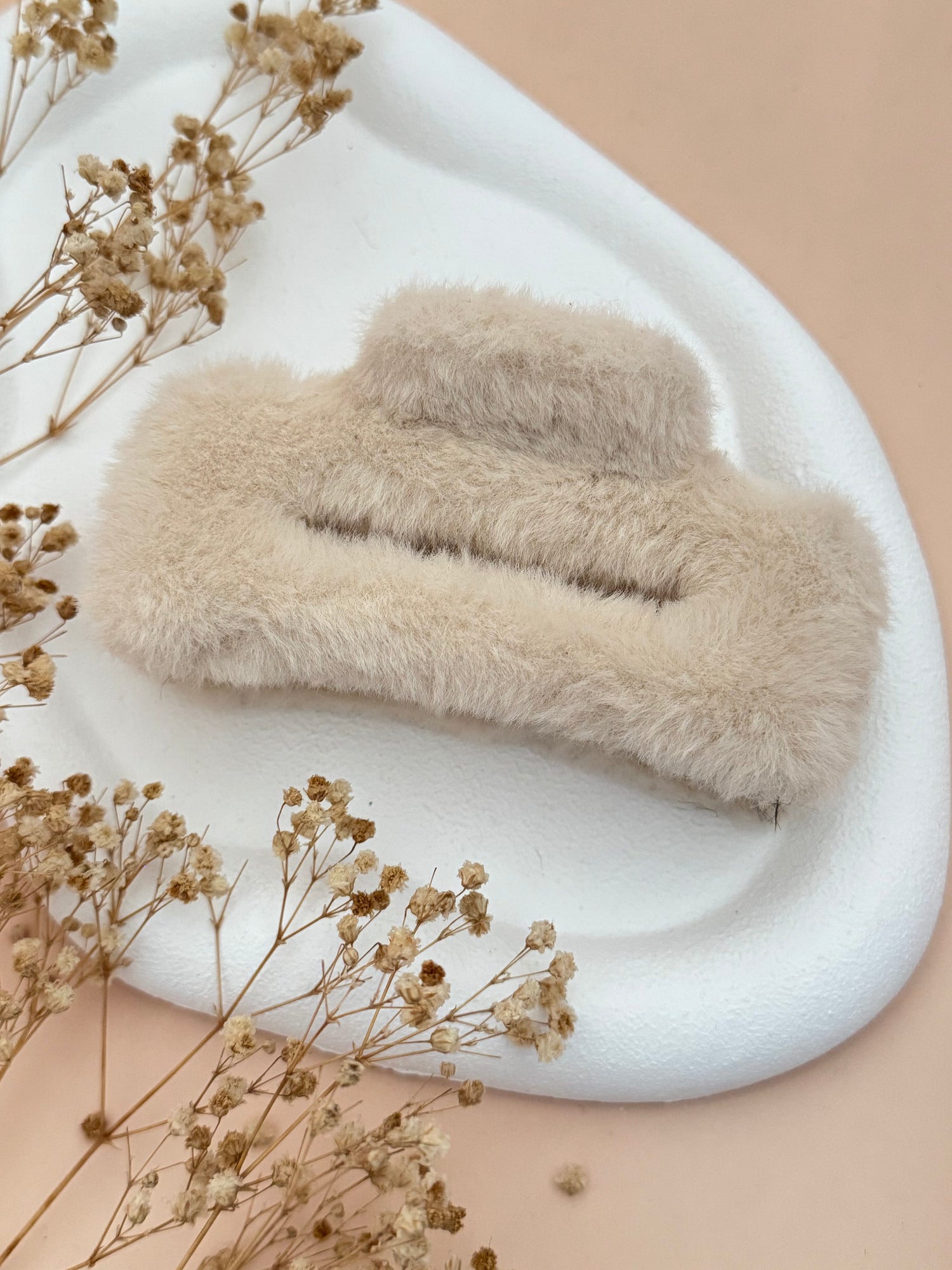 İTHAL KREM DİKDÖRTGEN ORTA BOY PELUŞ MANDAL TOKA