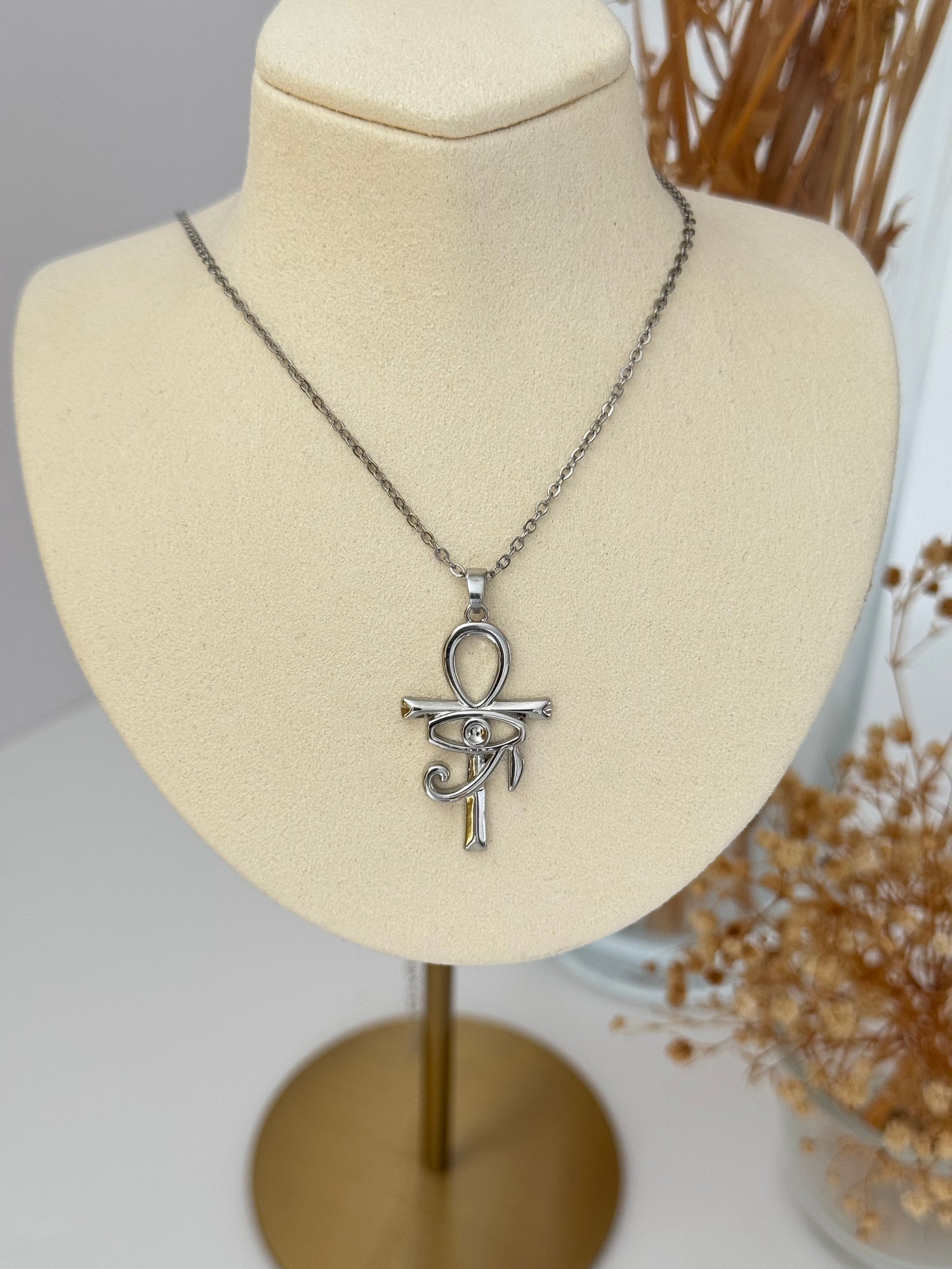 İTHAL GÖZ DETAYLI UZUN SİLVER KOLYE