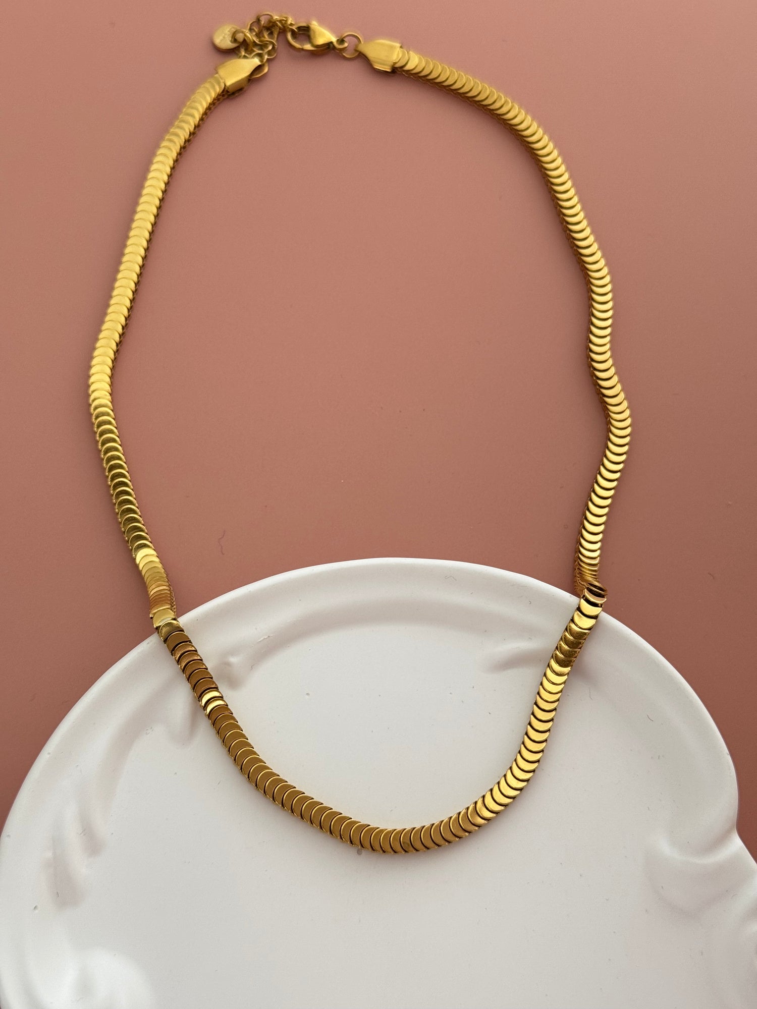 İTHAL BALIK SIRTI DETAYLI GOLD ÇELİK KOLYE