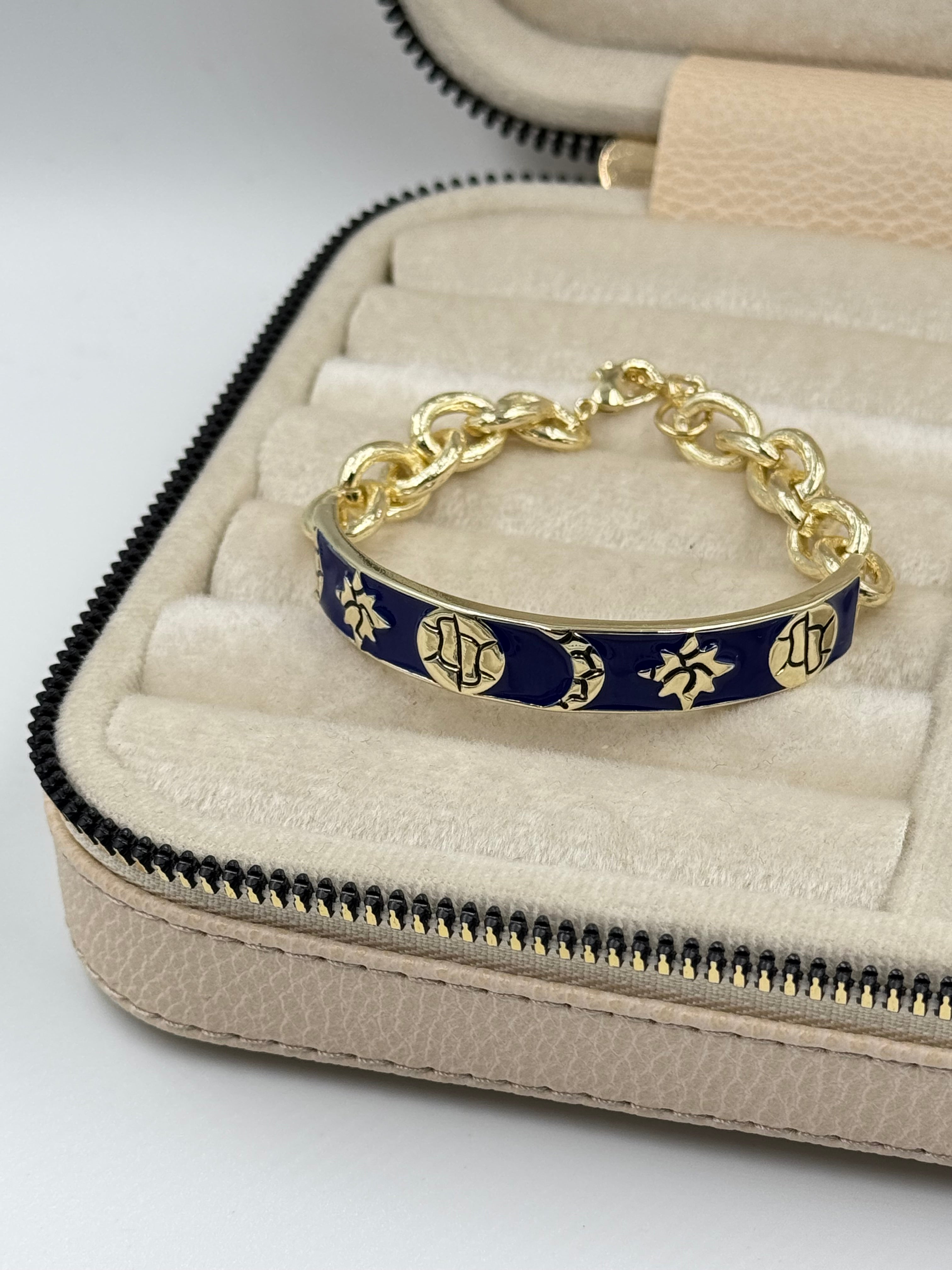 İTHAL MAVİ MİNELİ GOLD KELEPÇE BİLEKLİK