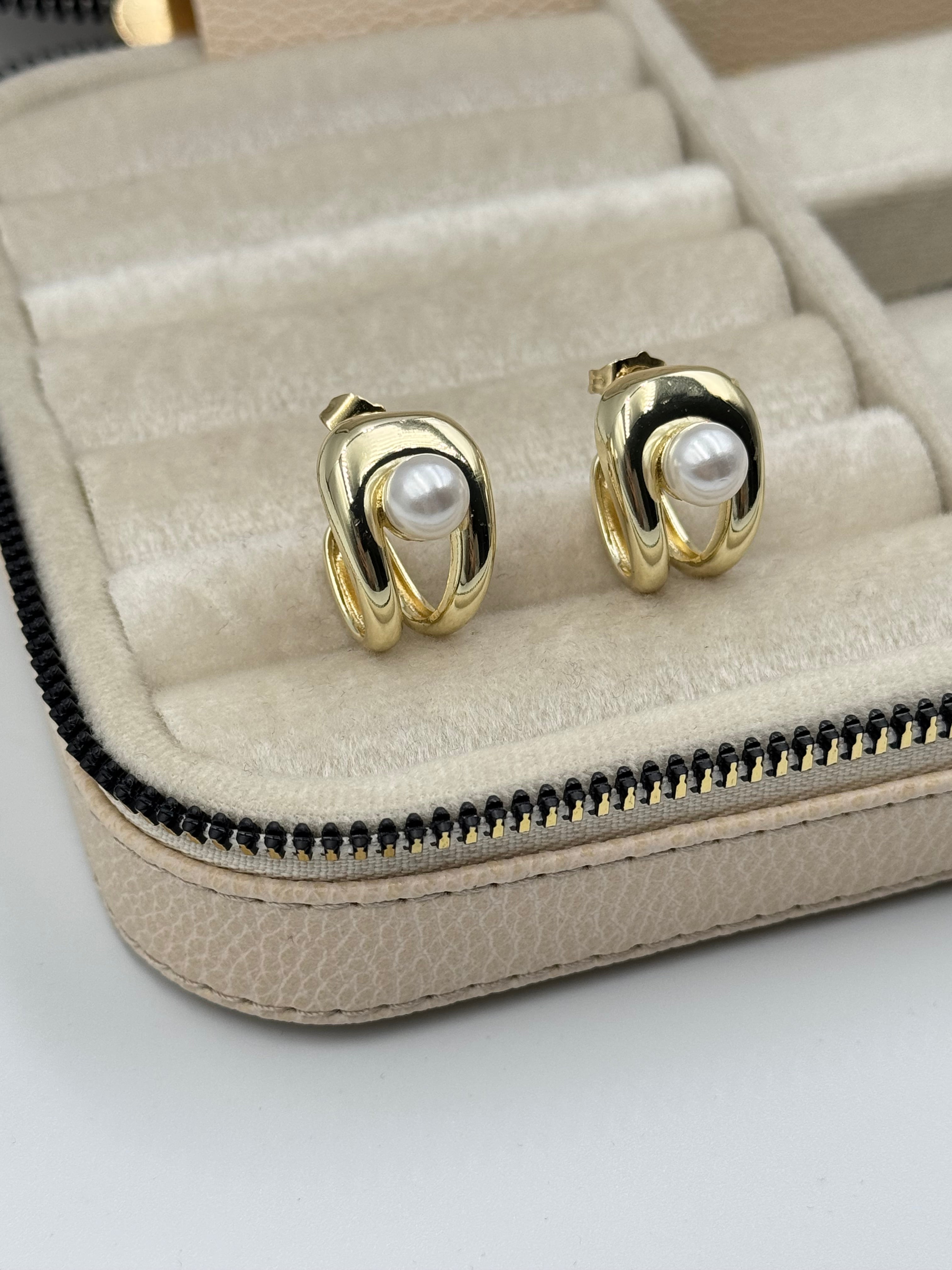 İTHAL İNCİ DETAYLI GOLD HALKA KÜPE