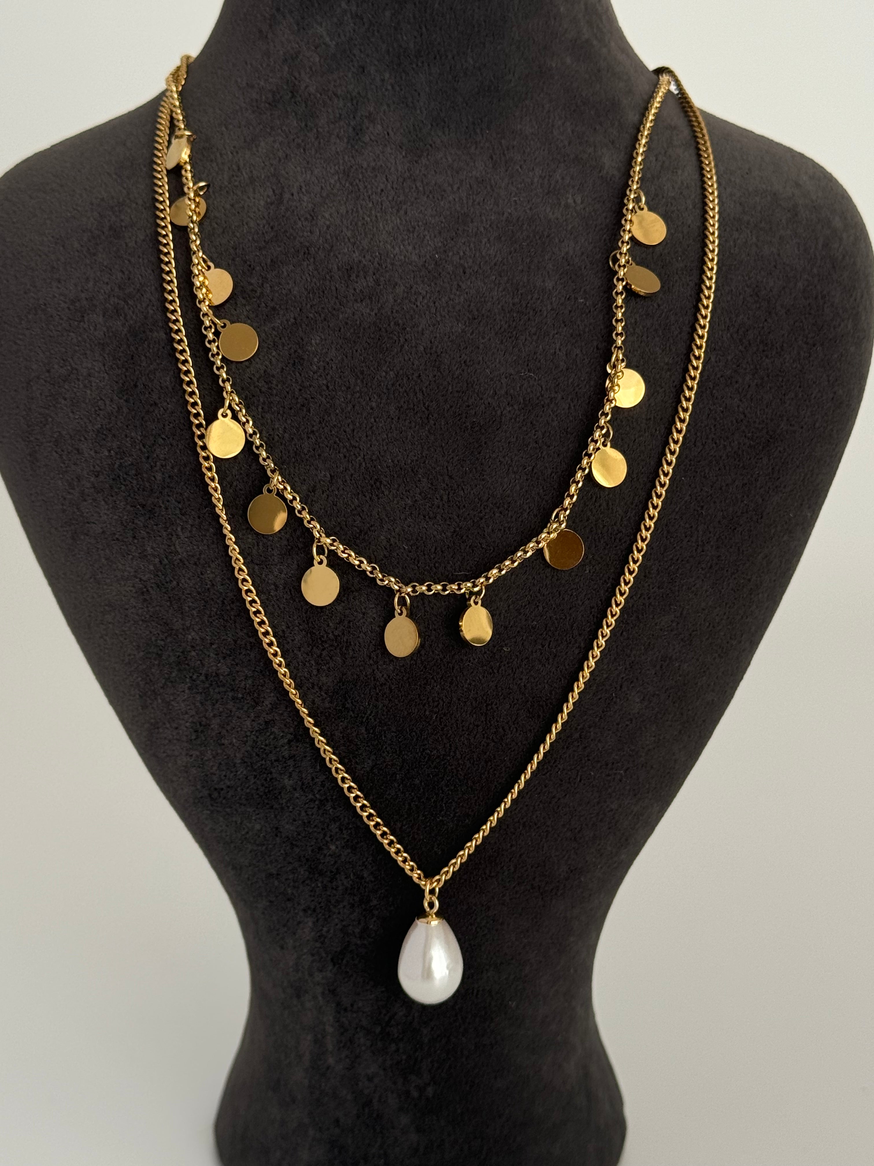 İNCİ DETAYLI DETAYLI GOLD ÇELİK KOLYE