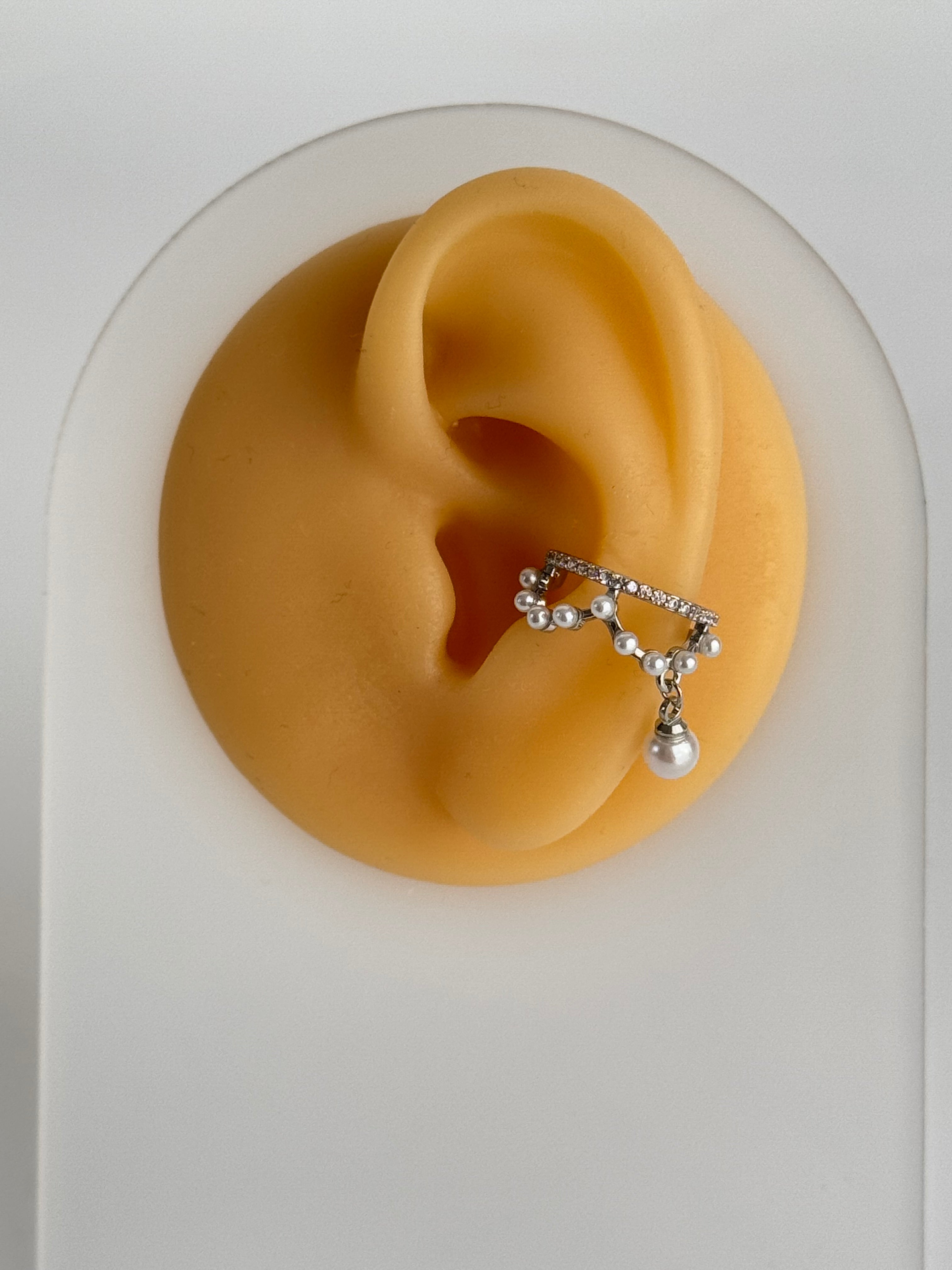 İTHAL İNCİ DETAYLI SİLVER KIKIRDAK KÜPE EARCUFF