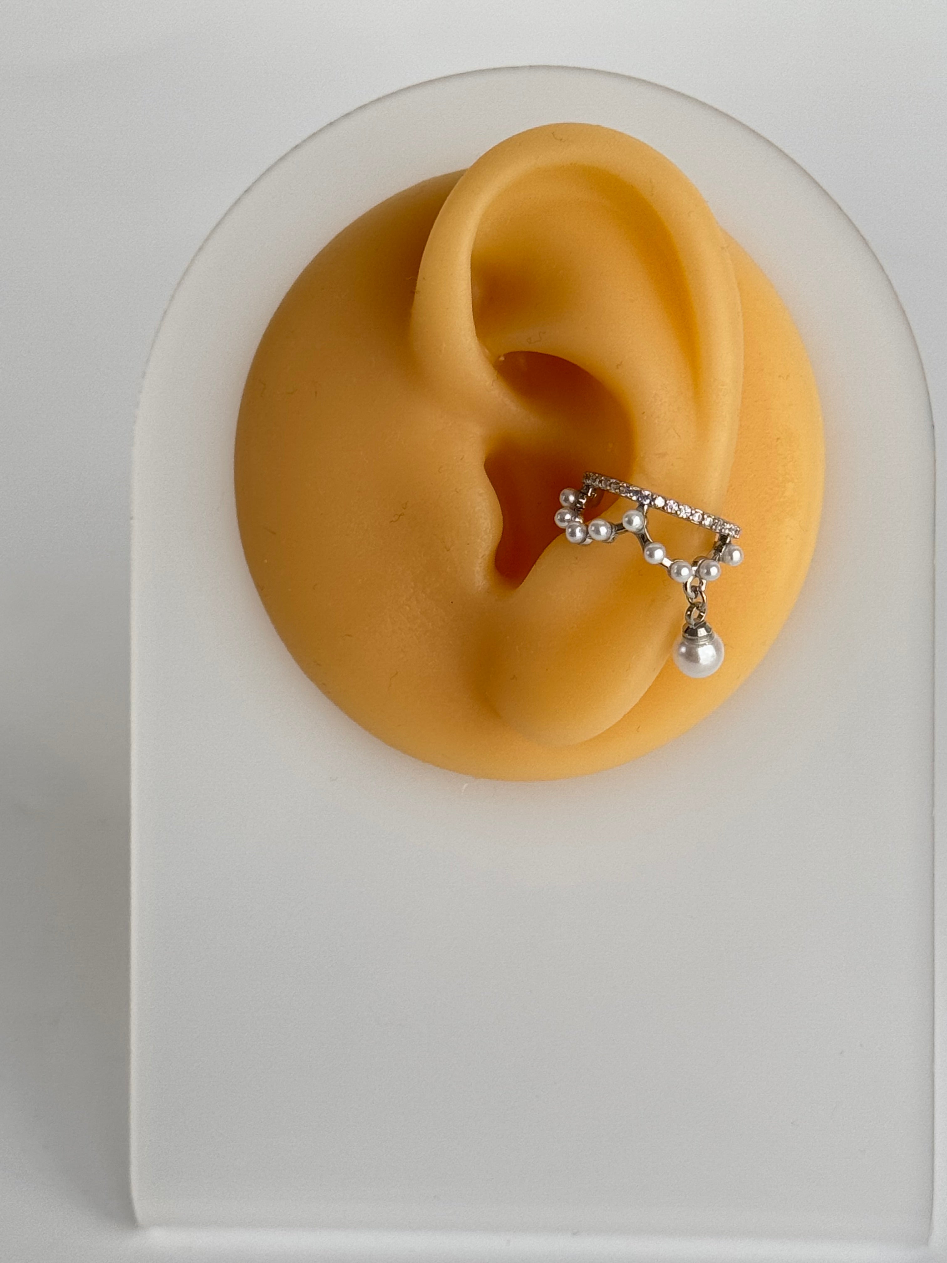 İTHAL İNCİ DETAYLI SİLVER KIKIRDAK KÜPE EARCUFF