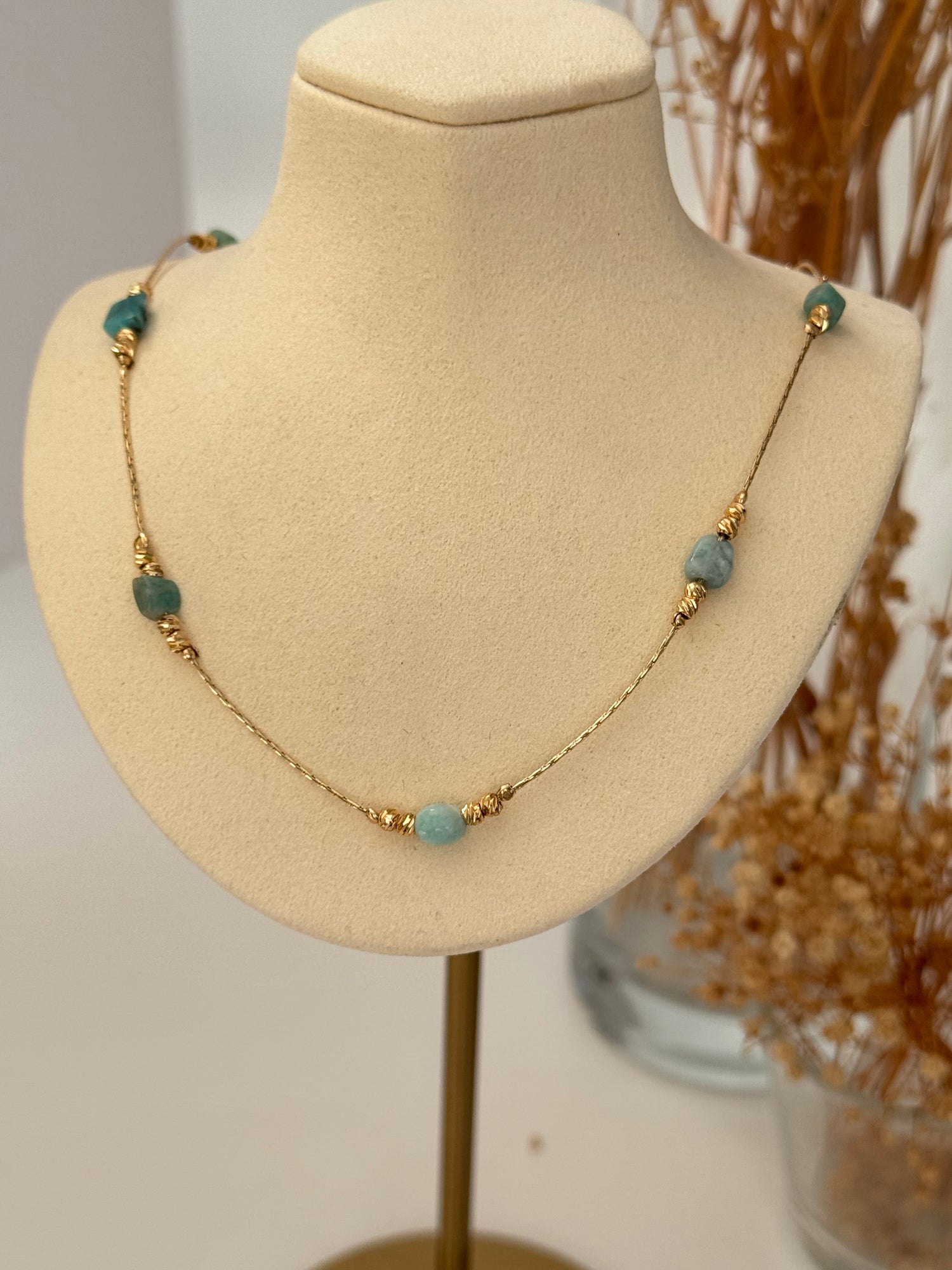 SİYARE YEŞİL DOĞAL TAŞLI ALTIN KAPLAMA KOLYE