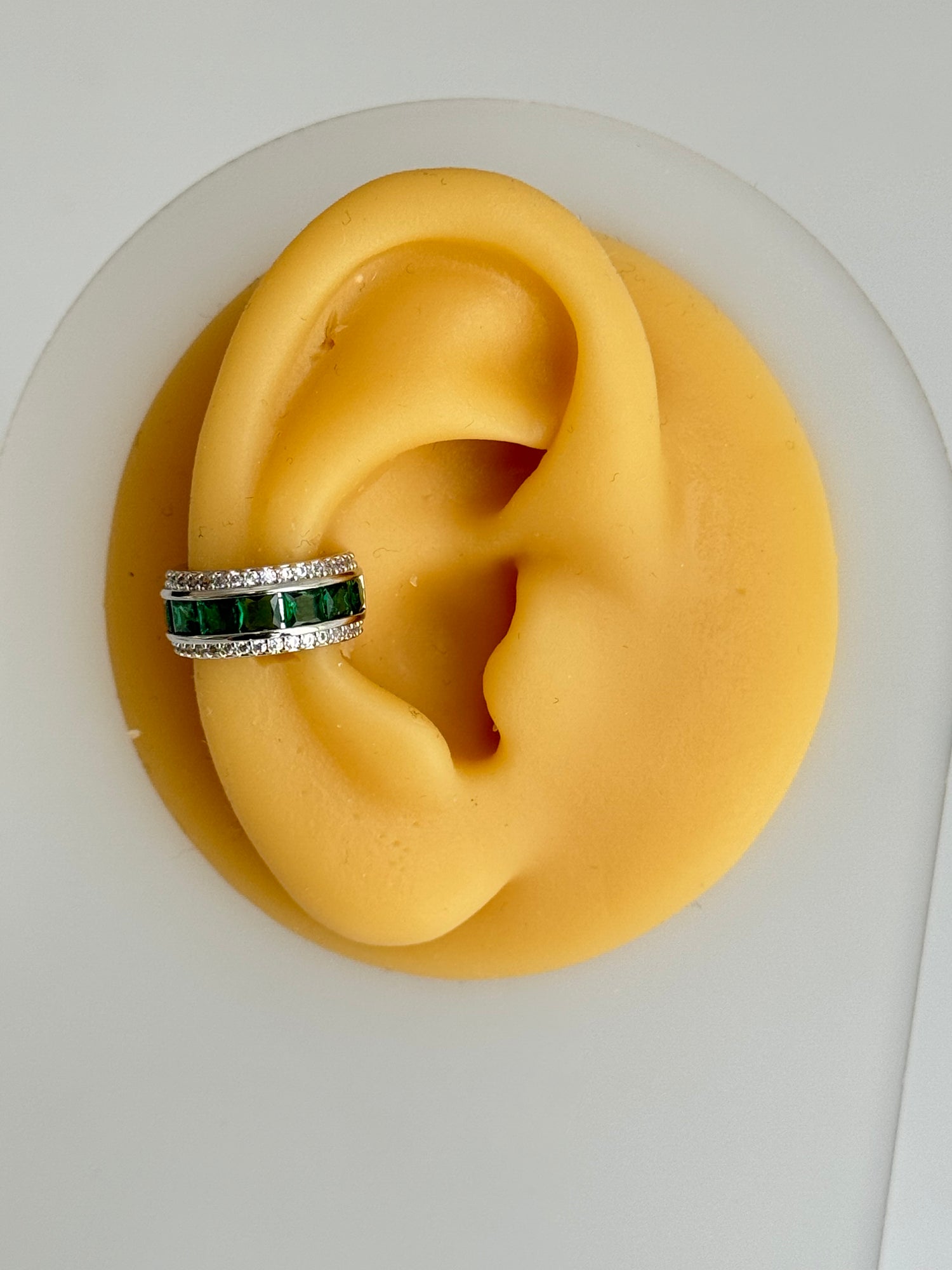 RAHA YEŞİL TAŞLI SİLVER EARCUFF KIKIRDAK KÜPE