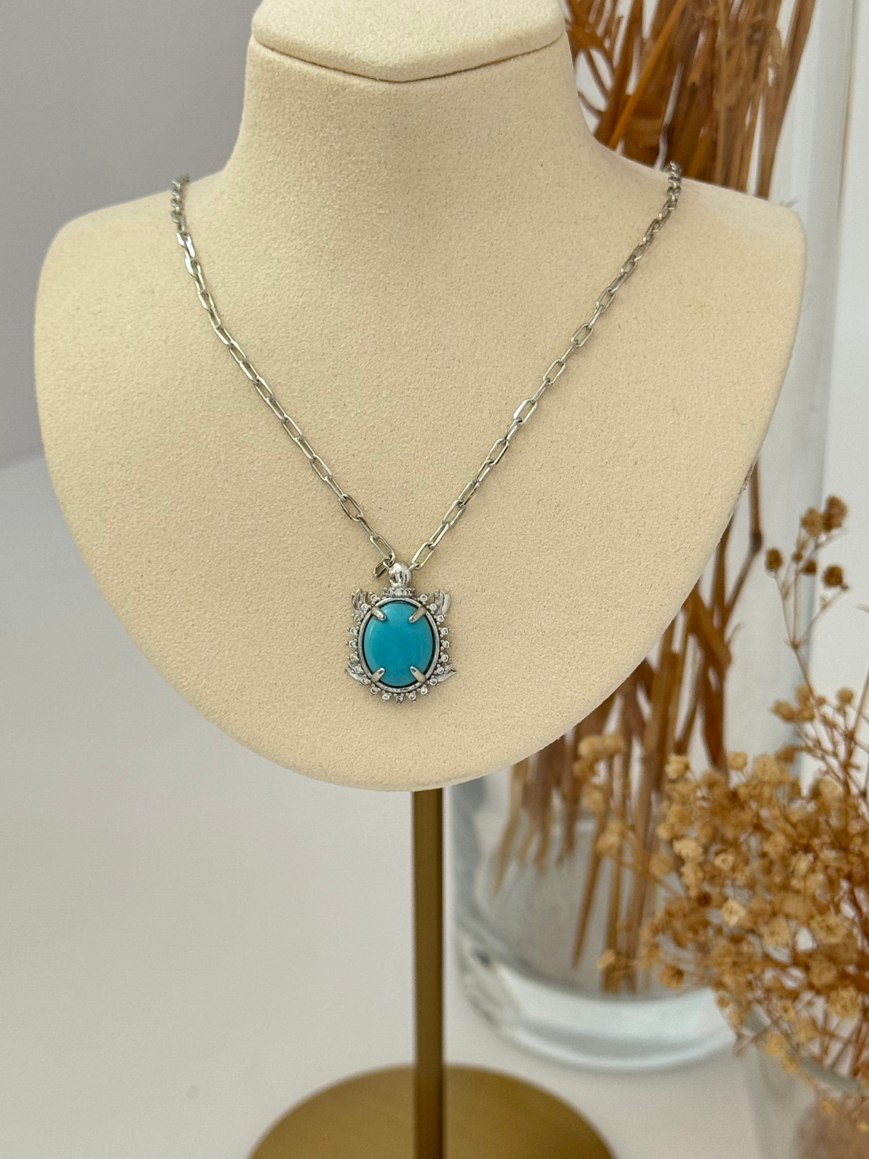 EHRA MAVİ TAŞLI SİLVER ÇELİK KOLYE