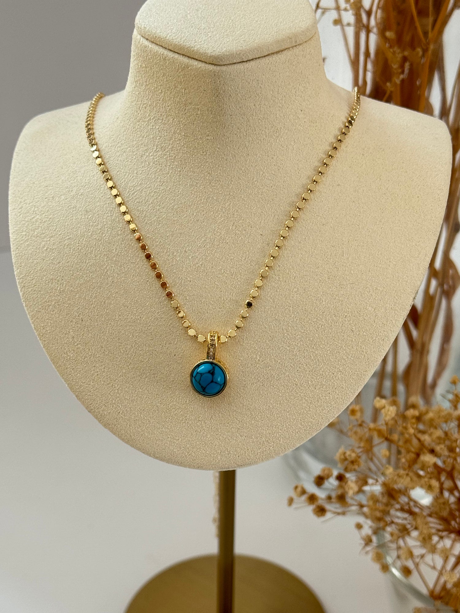 LANO FİRUZE TAŞLI EZME ZİNCİRLİ UZUN KOLYE 60cm