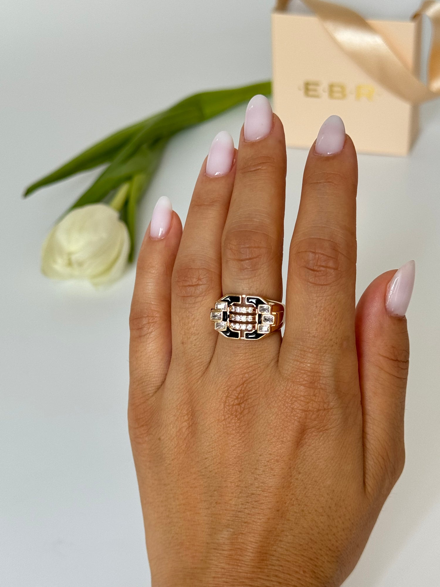 İTHAL SİYAH MİNELİ GOLD AYARLANABİLİR YÜZÜK