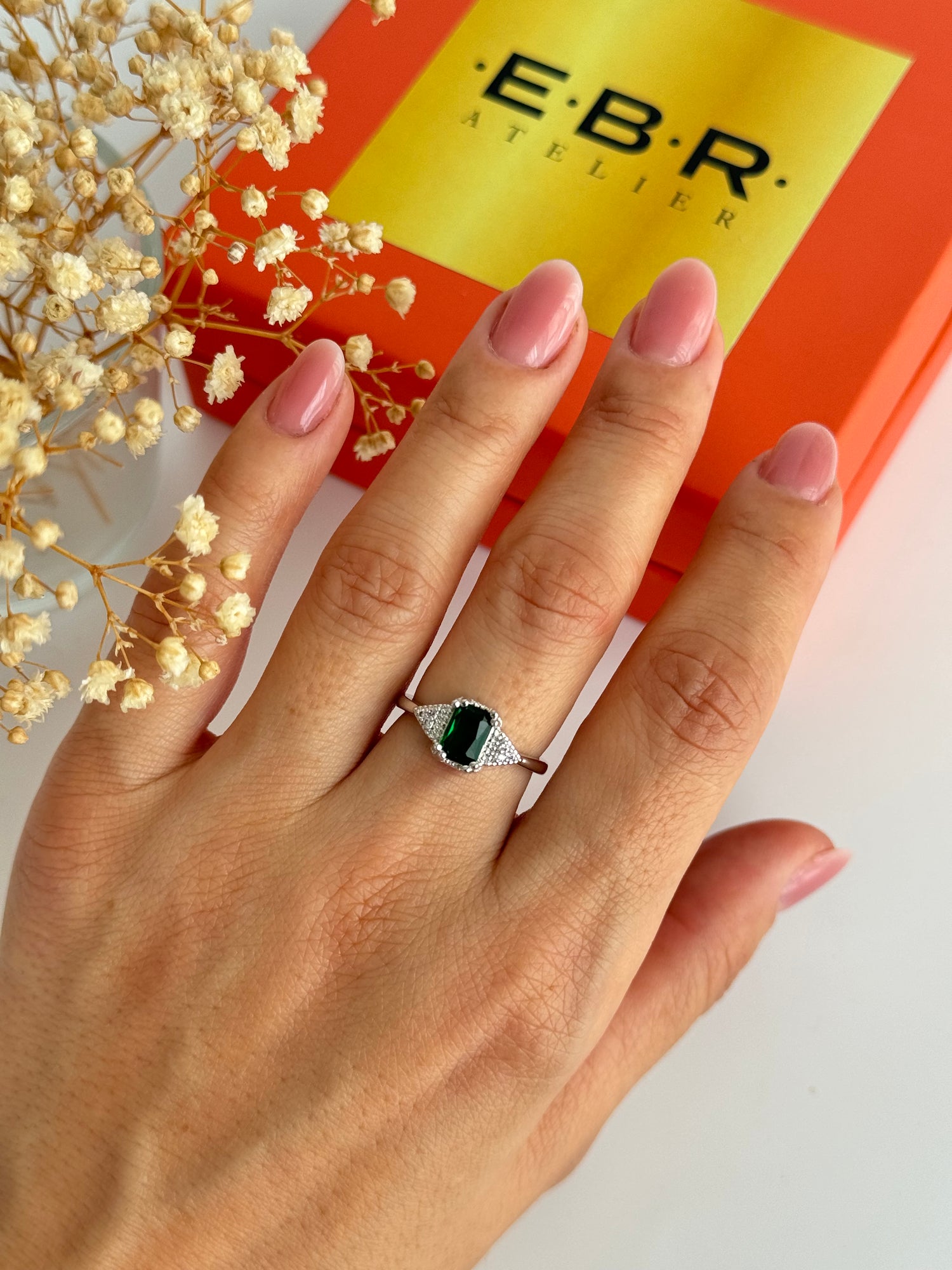 İTHAT YEŞİL TAŞ  DETAYLI AYARLANABİLİR SİLVER YÜZÜK