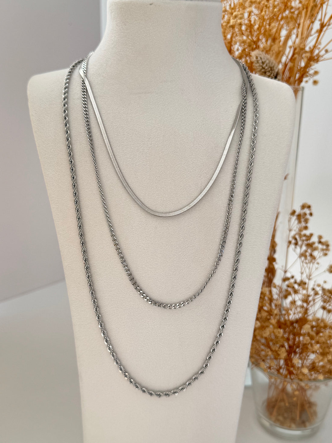 ÜÇLÜ SİLVER ÇELİK KOLYE