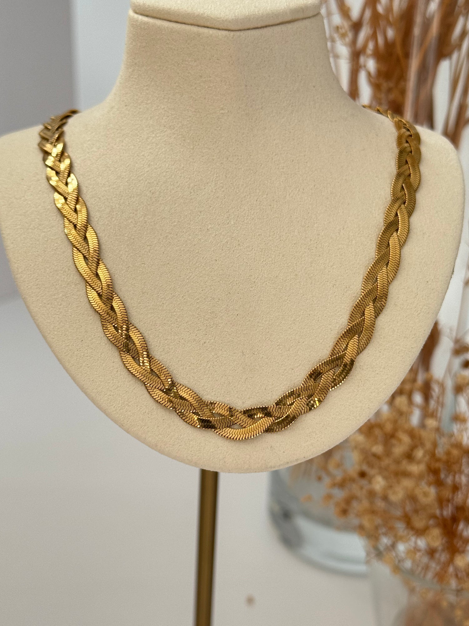 ÖRGÜ DETAYLI İTALYAN ZİNCİR GOLD ÇELİK KOLYE