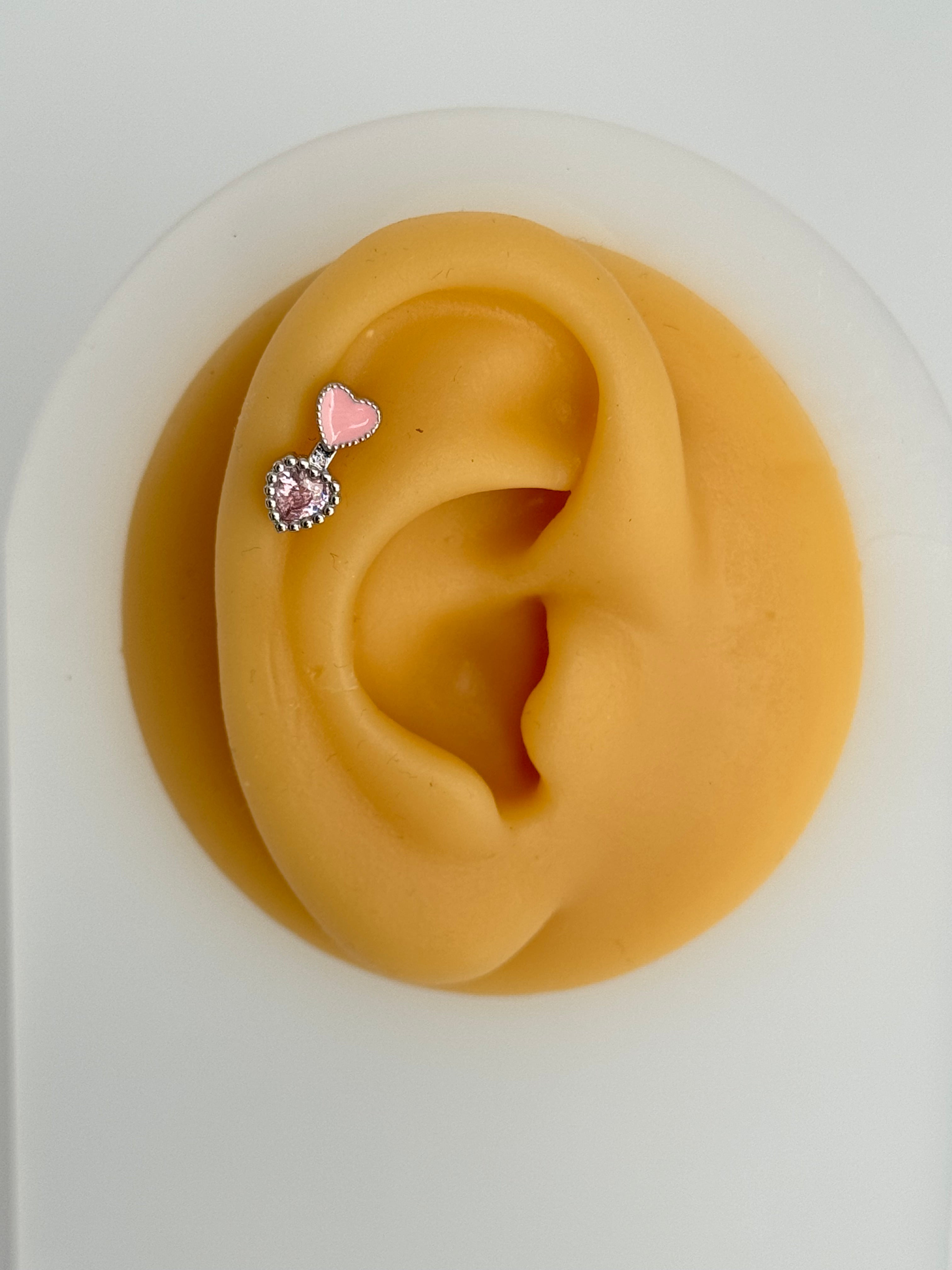 İTHAL PEMBE KALP DETAYLI SİLVER PİERCİNG
