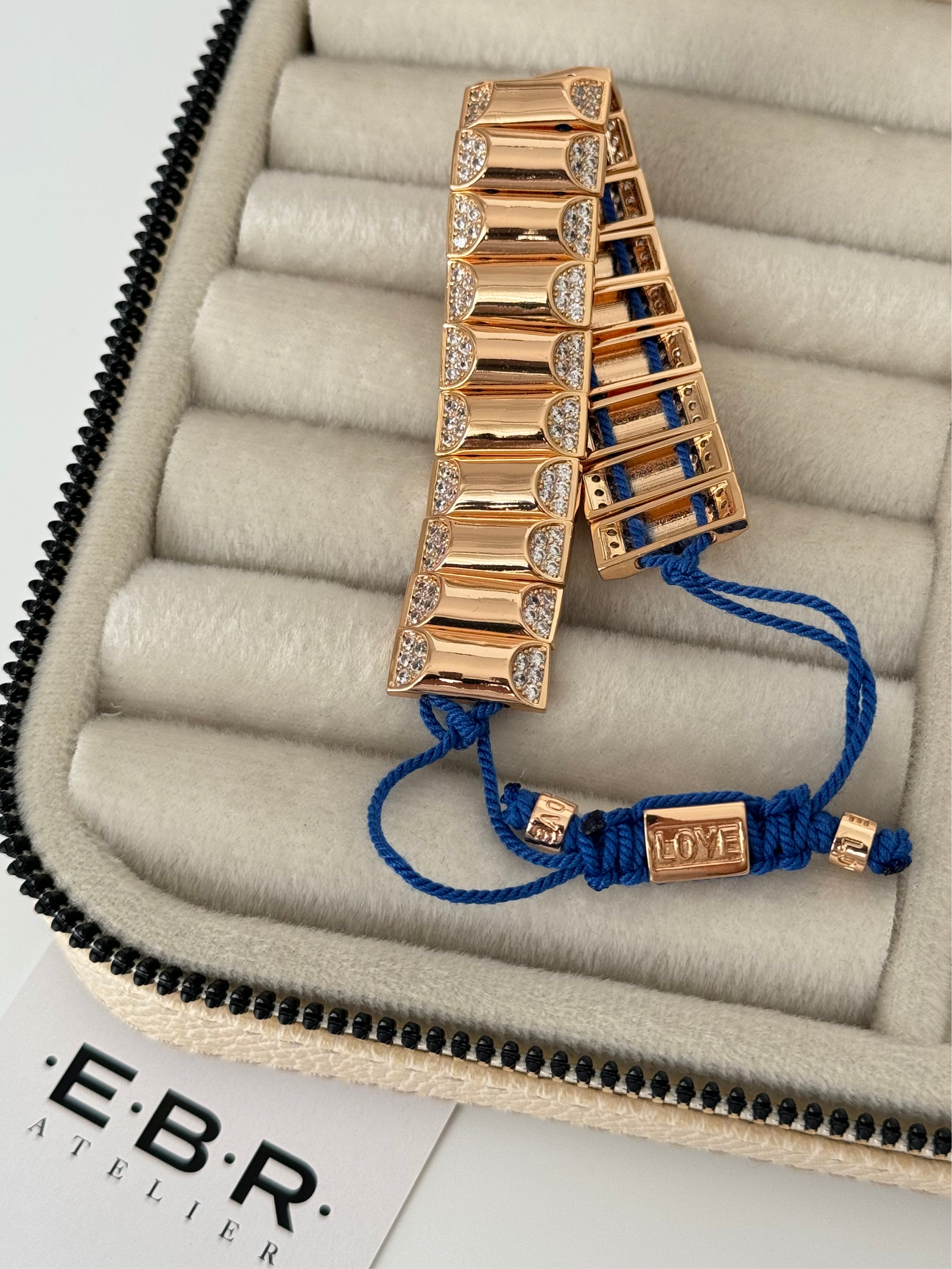 İTHAL TAŞ DETAYLI GOLD MAVİ İPLİ BİLEKLİK