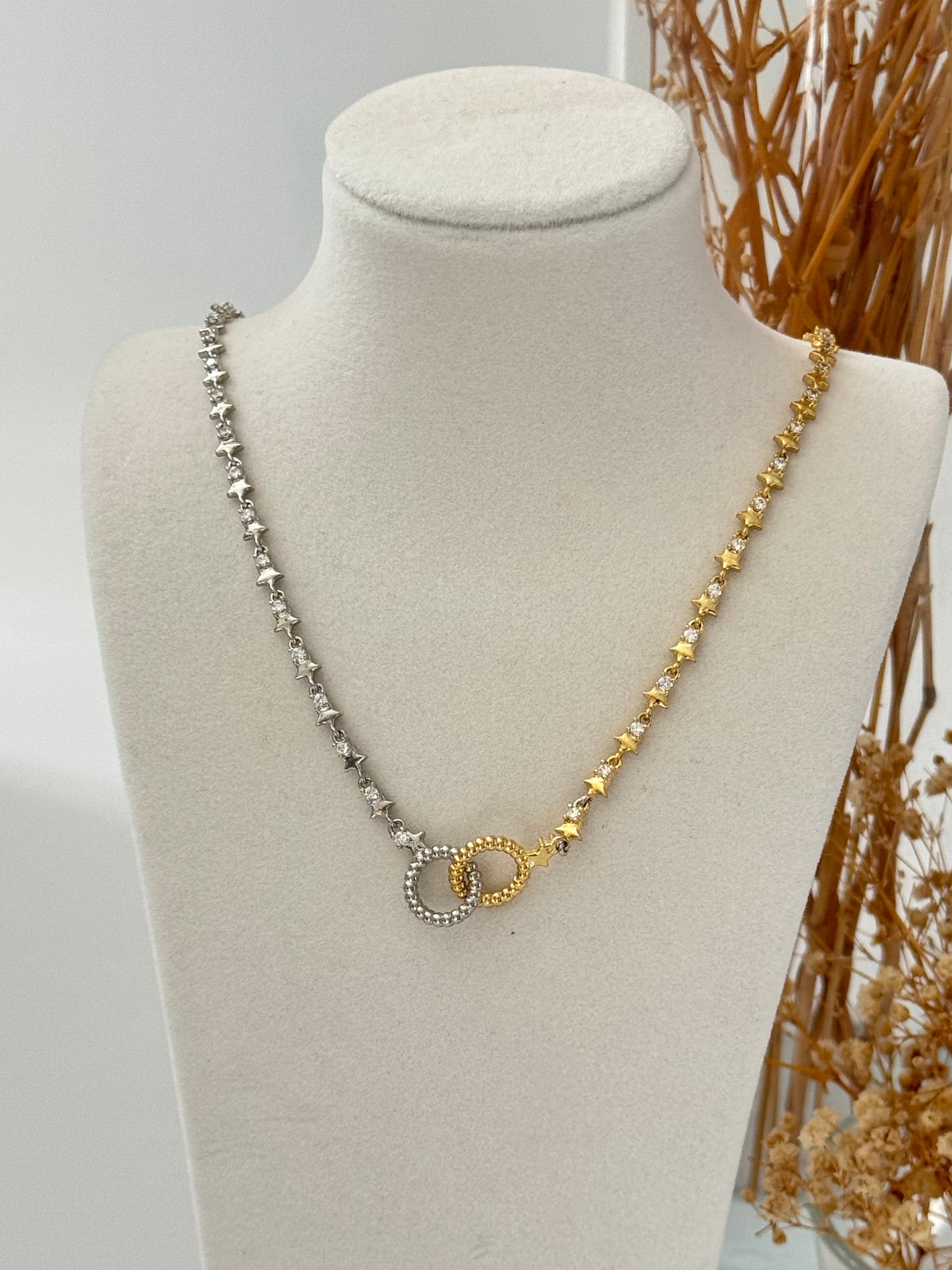 İTHAL YILDIZ DETAYLI ZİNCİR ÇİFT RENK KOLYE