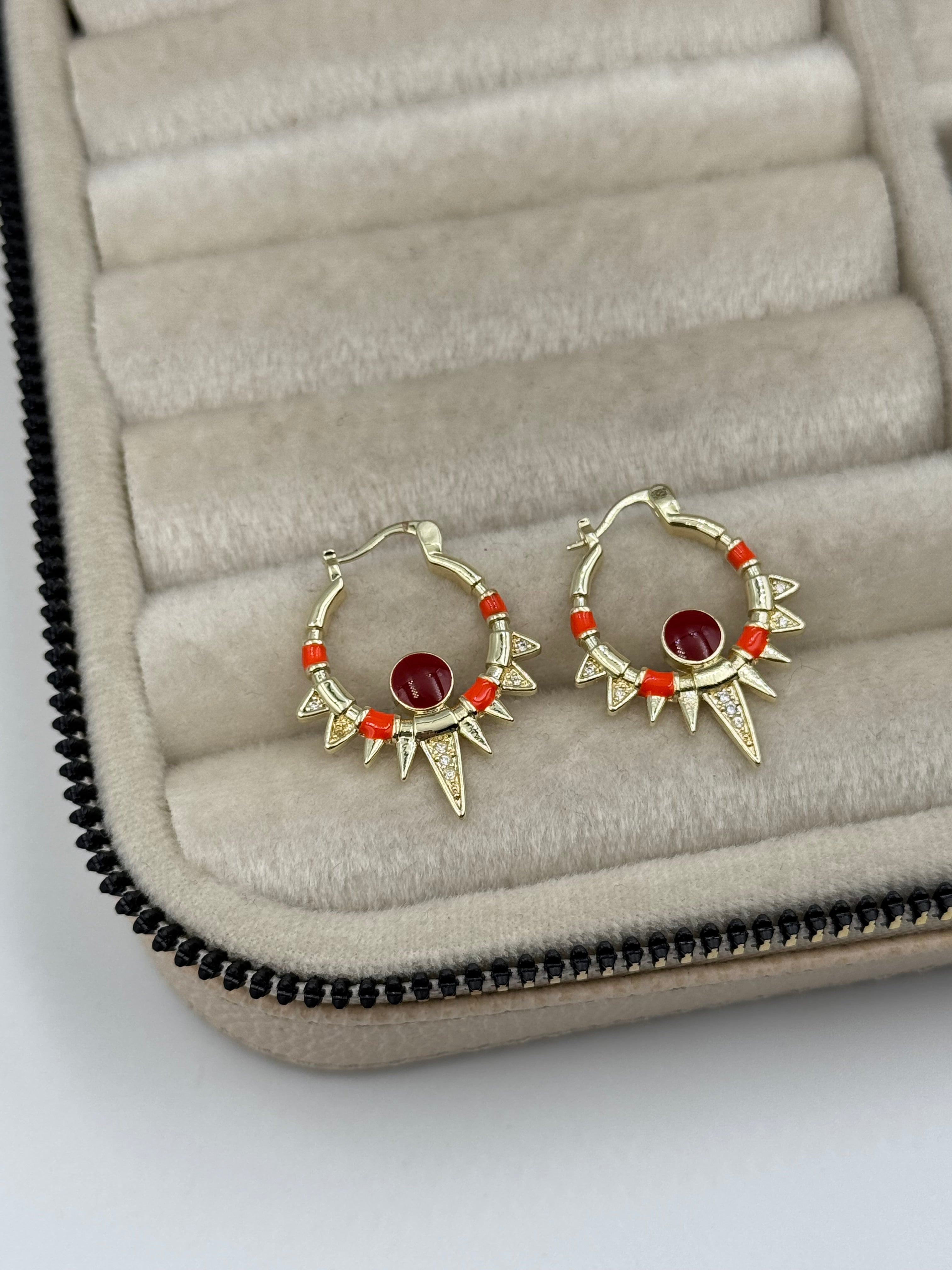 İTHAL TURUNCU DETAYLI GOLD HALKA KÜPE