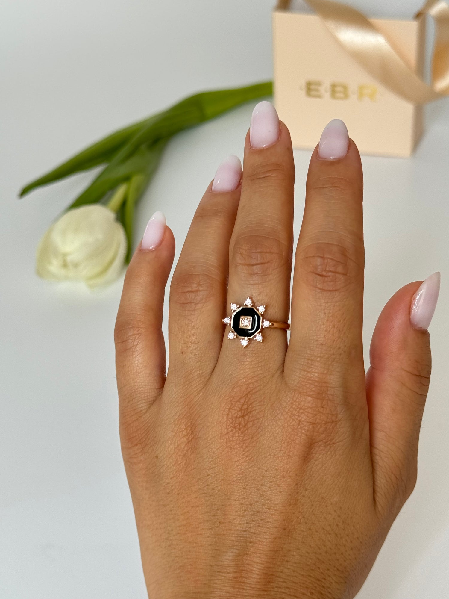 İTHAL SİYAH MİNELİ GOLD AYARLANABİLİR YÜZÜK