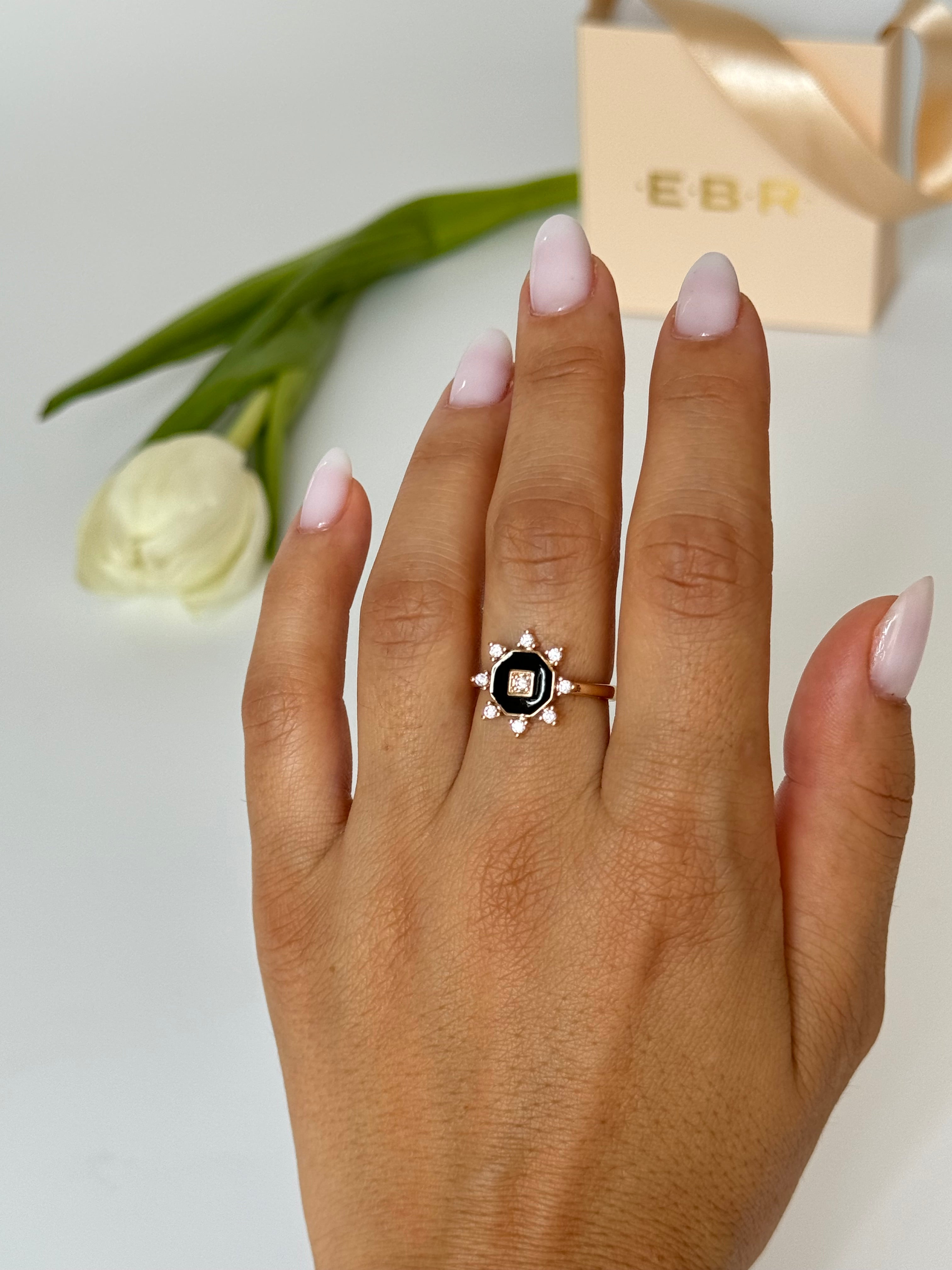 İTHAL SİYAH MİNELİ GOLD AYARLANABİLİR YÜZÜK