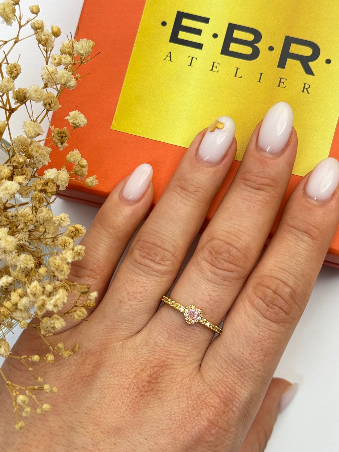 İTHAL KALP DETAYLI PEMBE TAŞLI GOLD AYARLANABİLİR YÜZÜK