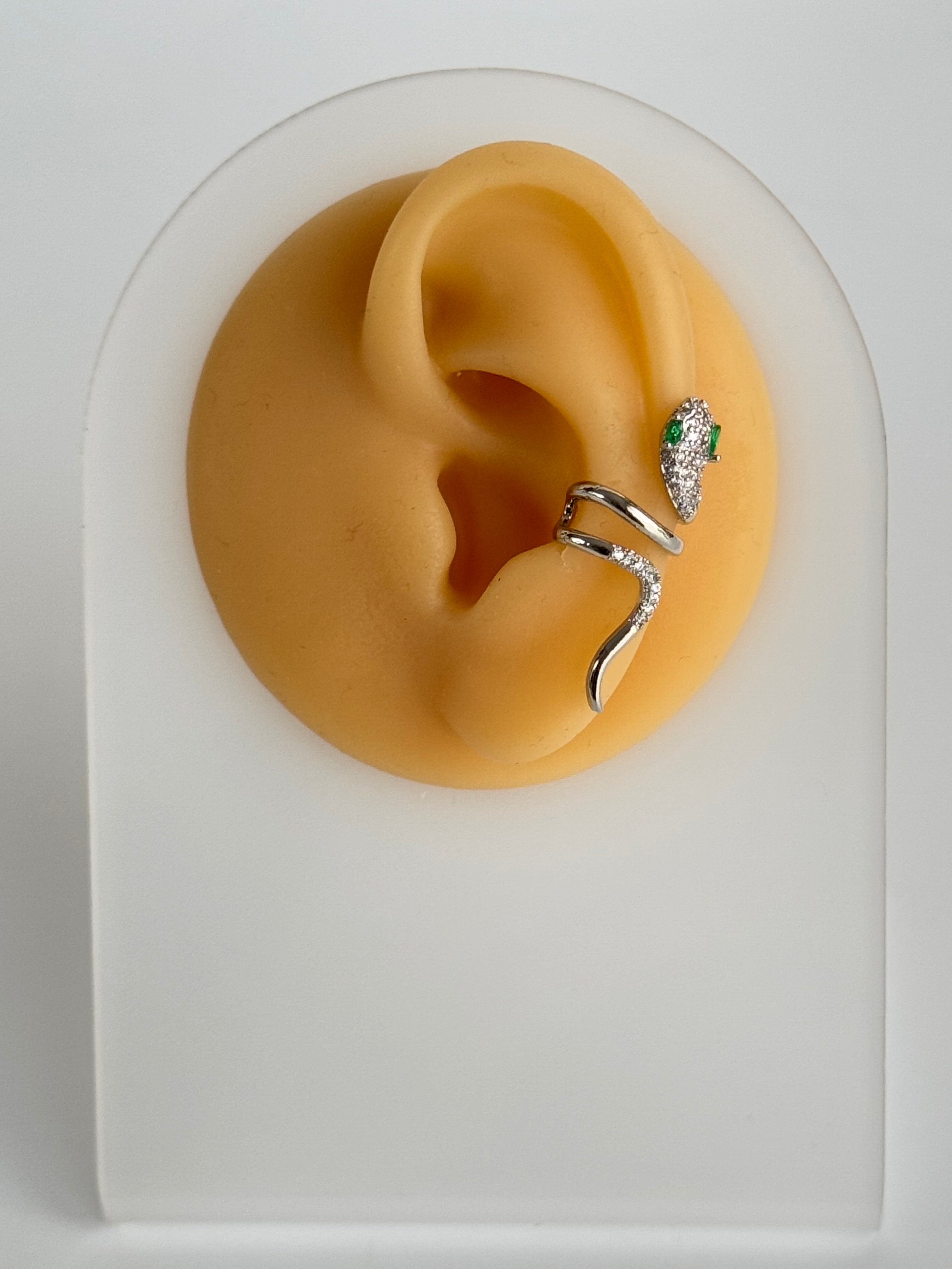 İTHAL YILANLI SİLVER KIKIRDAK KÜPE EARCUFF