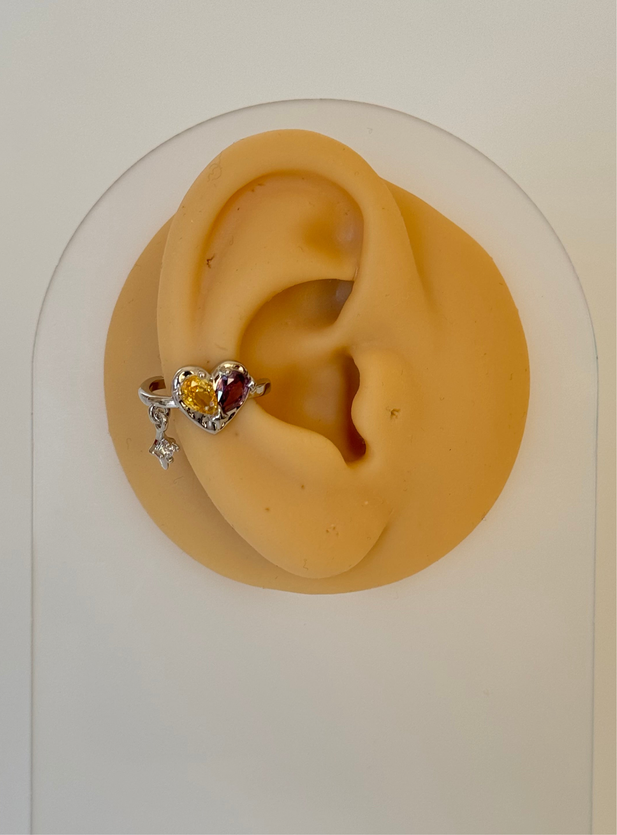 İTHAL KALP DETAYLI SAĞ KULAK SİLVER KIKIRDAK KÜPE EARCUFF