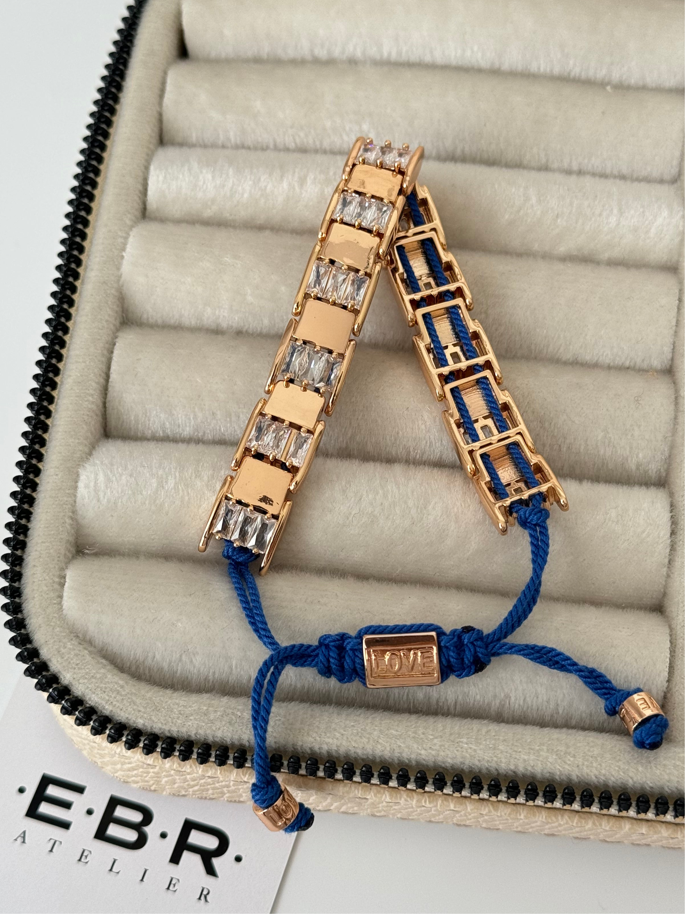 İTHAL TAŞ DETAYLI GOLD MAVİ İPLİ BİLEKLİK