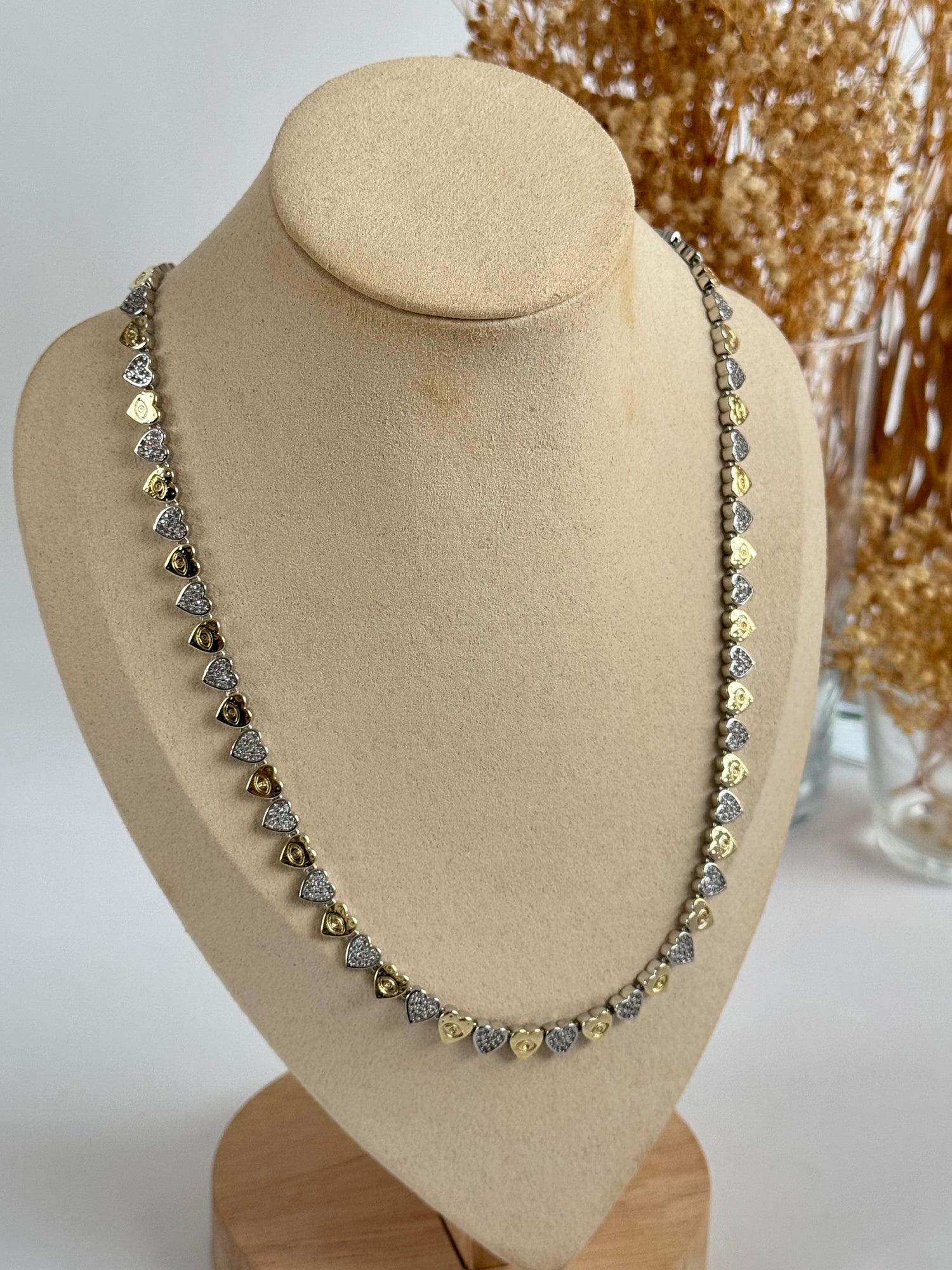 İTHAL KALP DETAYLI ÇİFT RENK KOLYE