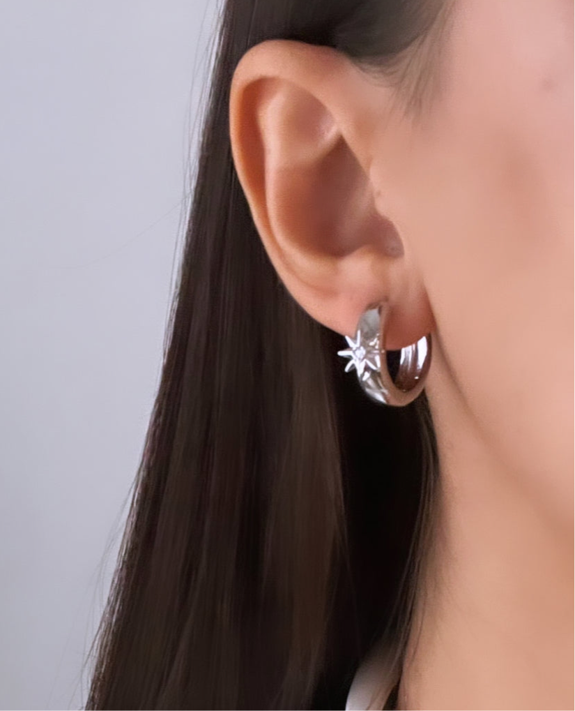 KUZEY YILDIZI DETAYLI SİLVER HALKA KÜPE