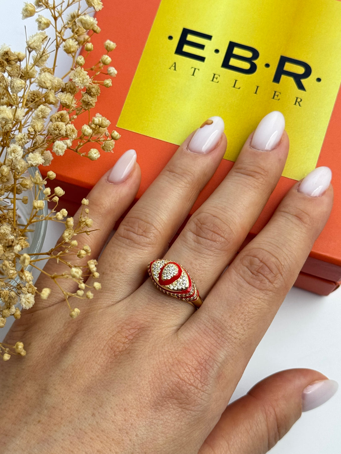 İTHAL KIRMIZI MİNELİ DETAYLI GOLD AYARLANABİLİR YÜZÜK