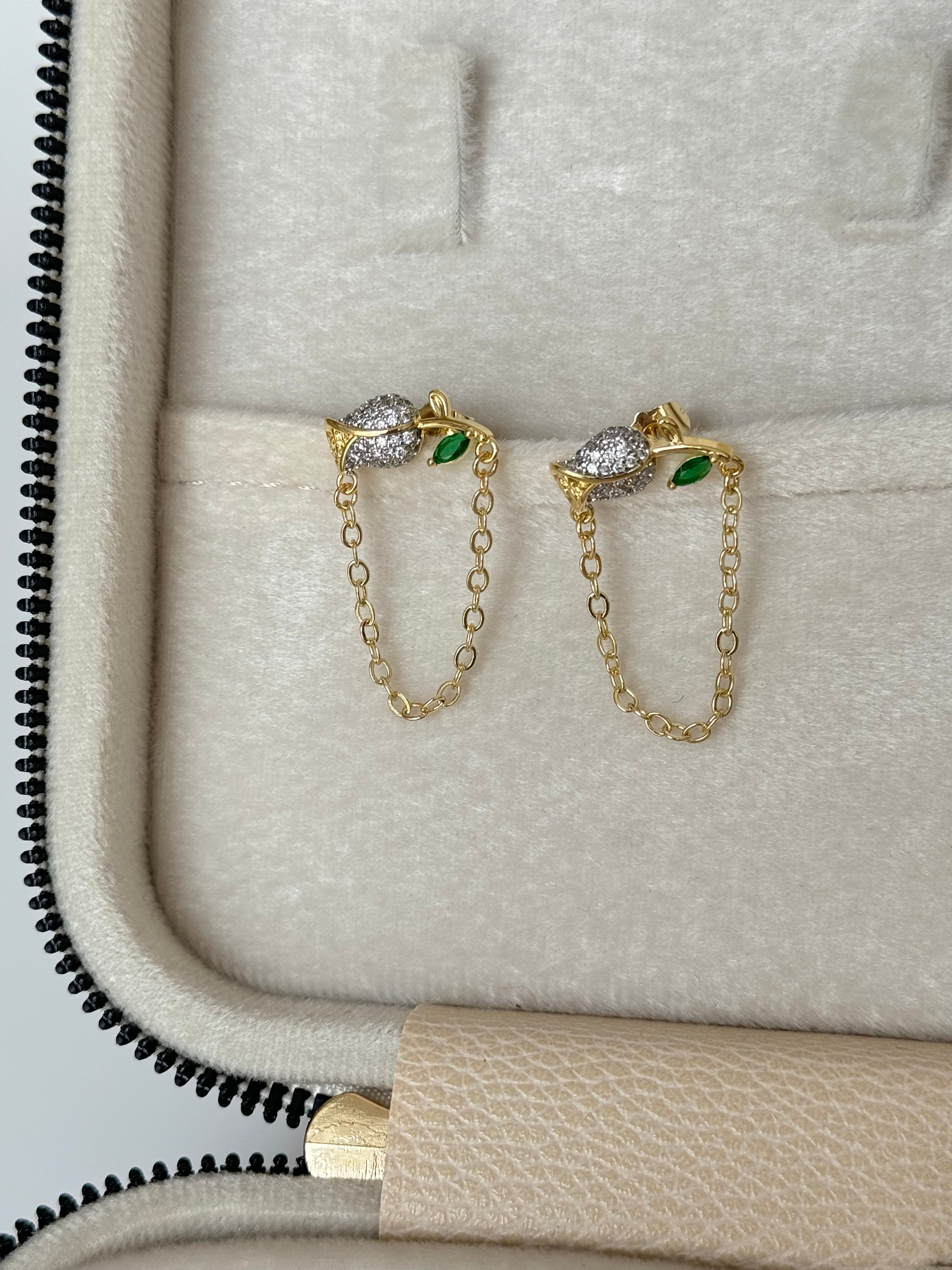 İTHAL LALE DETAYLI SALLANTILI GOLD KÜPE