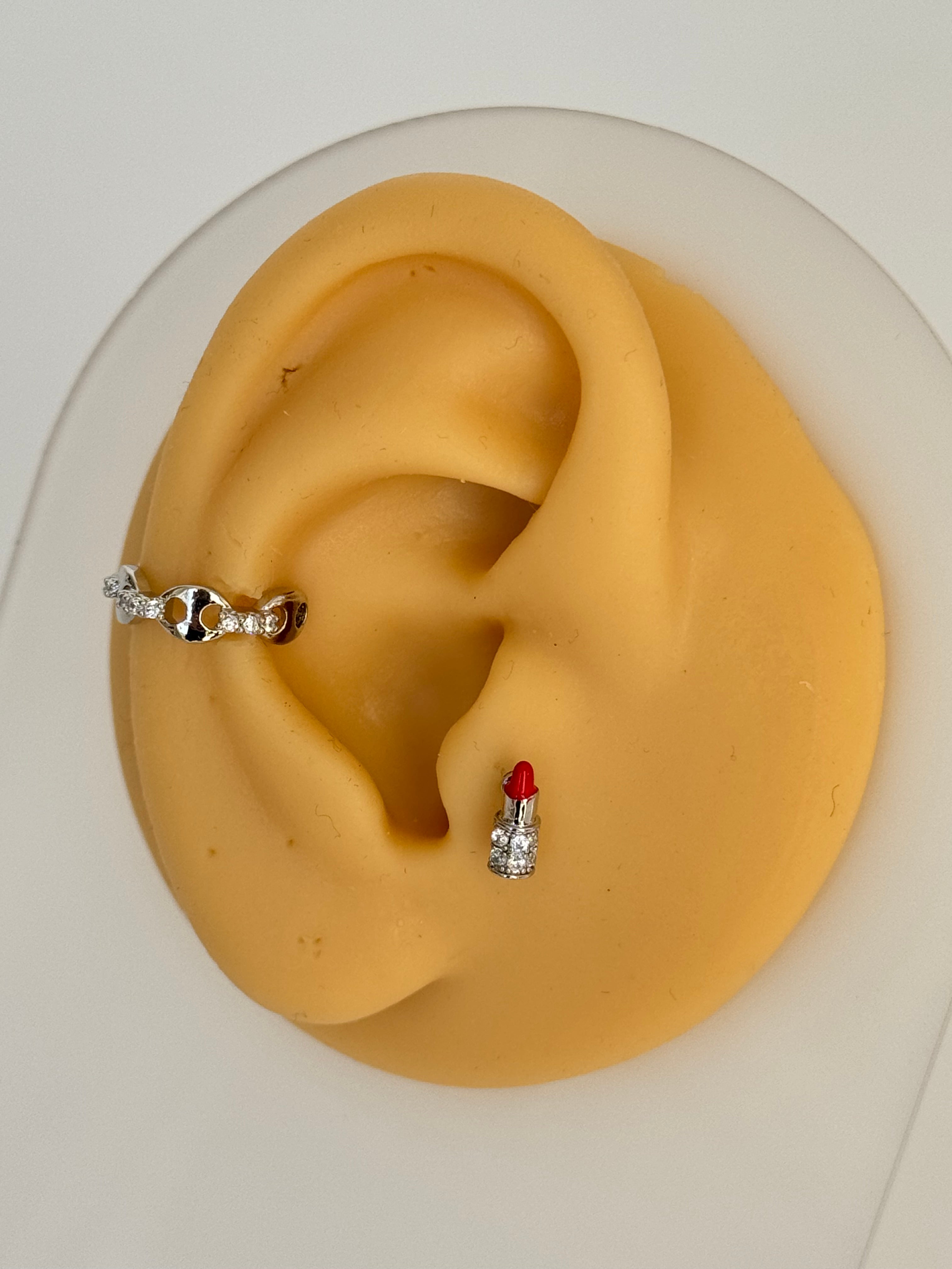 İTHAL RUJ DETAYLI SİLVER PİERCİNG