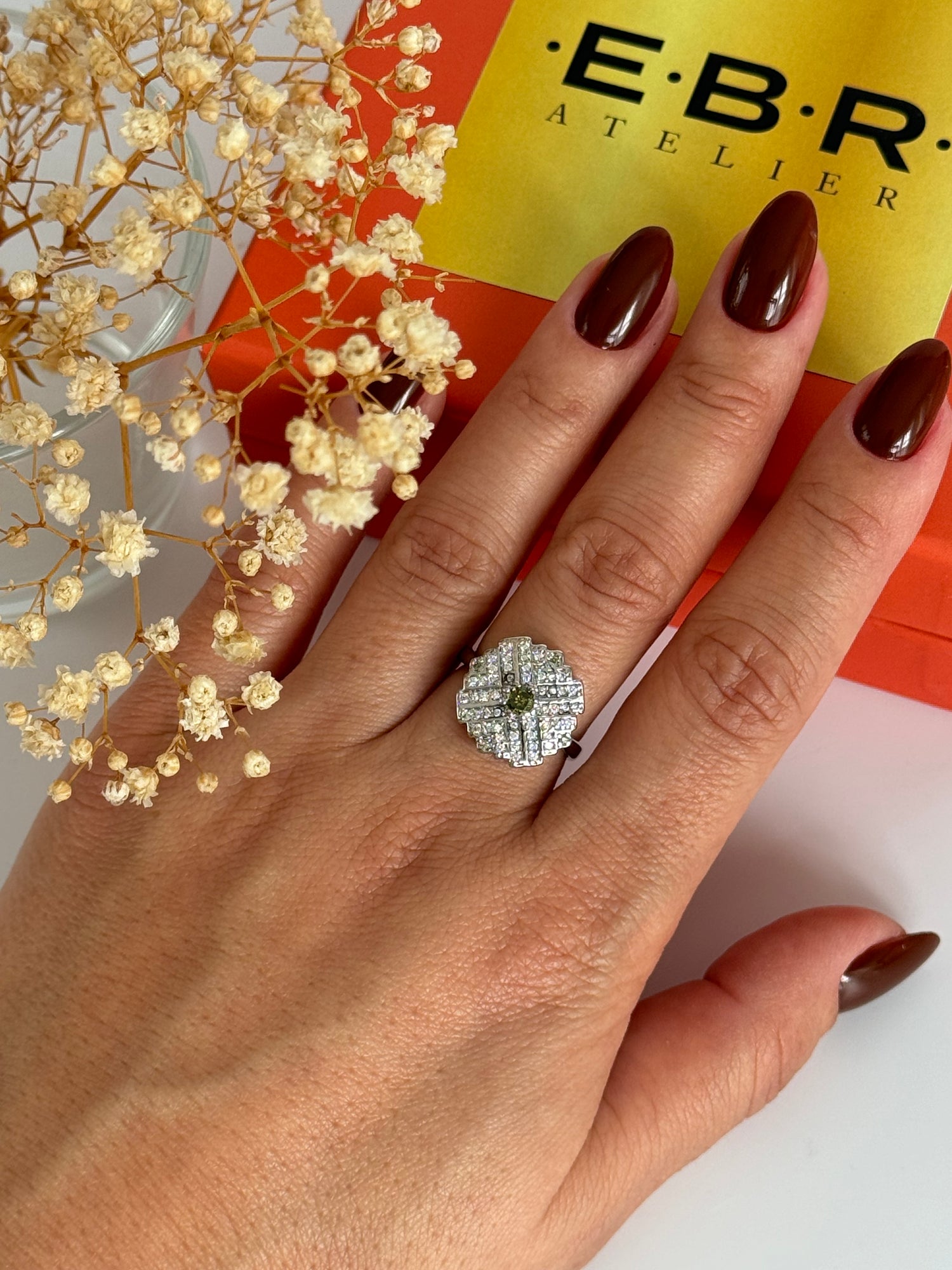 İTHAL YEŞİL TAŞ DETAYLI AYARLANABİLİR SİLVER YÜZÜK