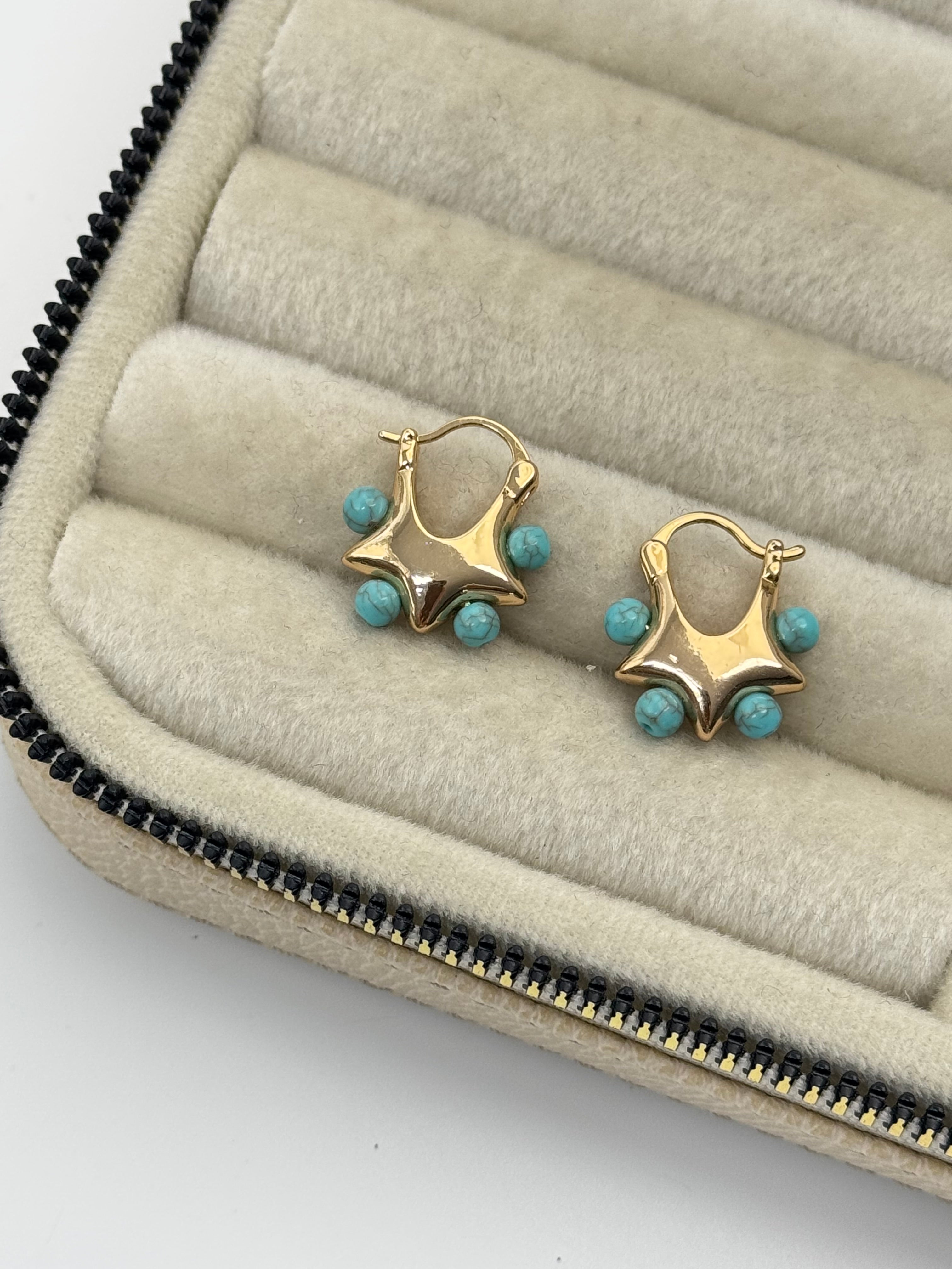 MAVİ BONCUKLU YILDIZLI GOLD KÜPE