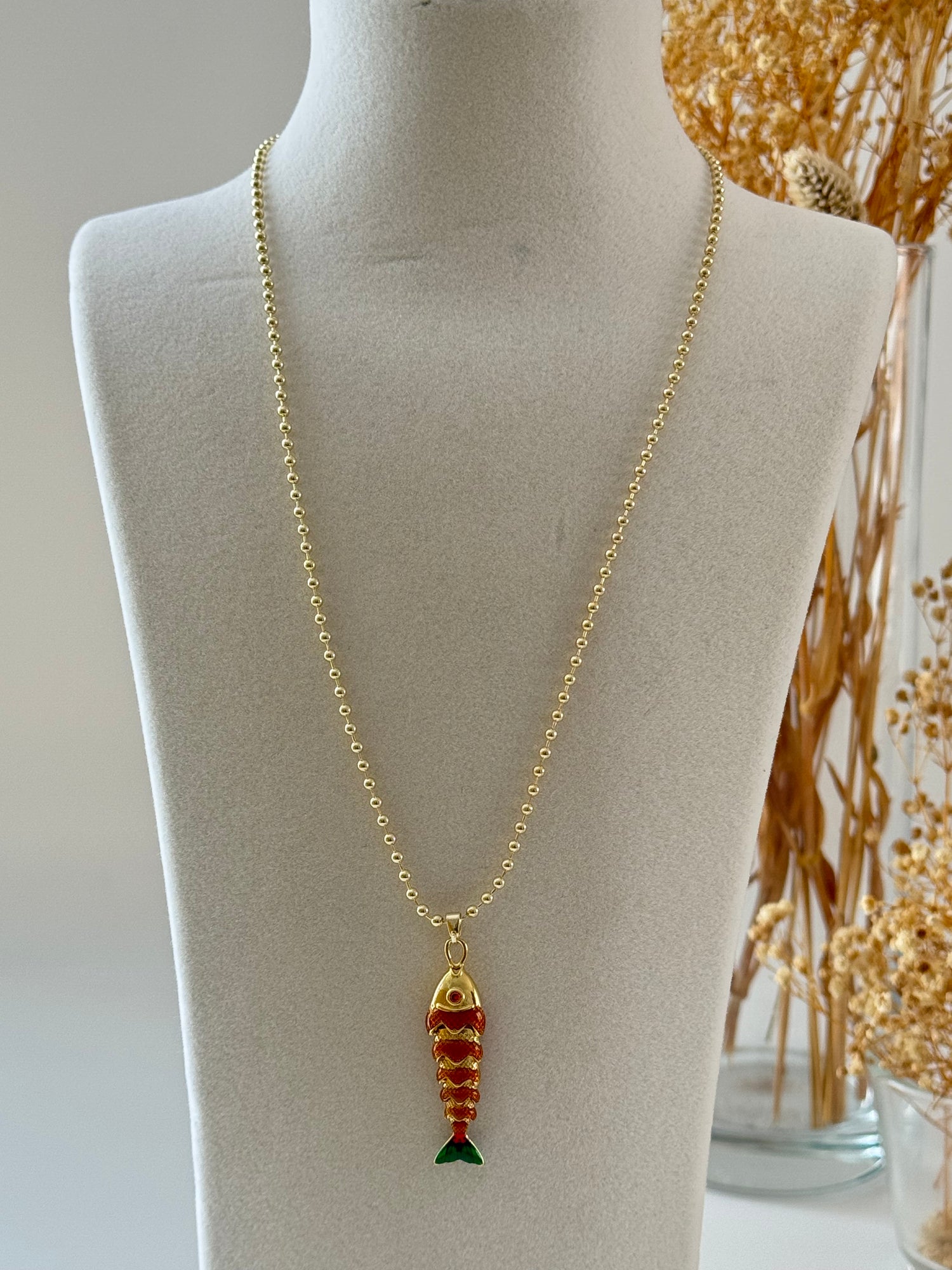 İTHAL TURUNCU BALIK GOLD UZUN KOLYE 60cm