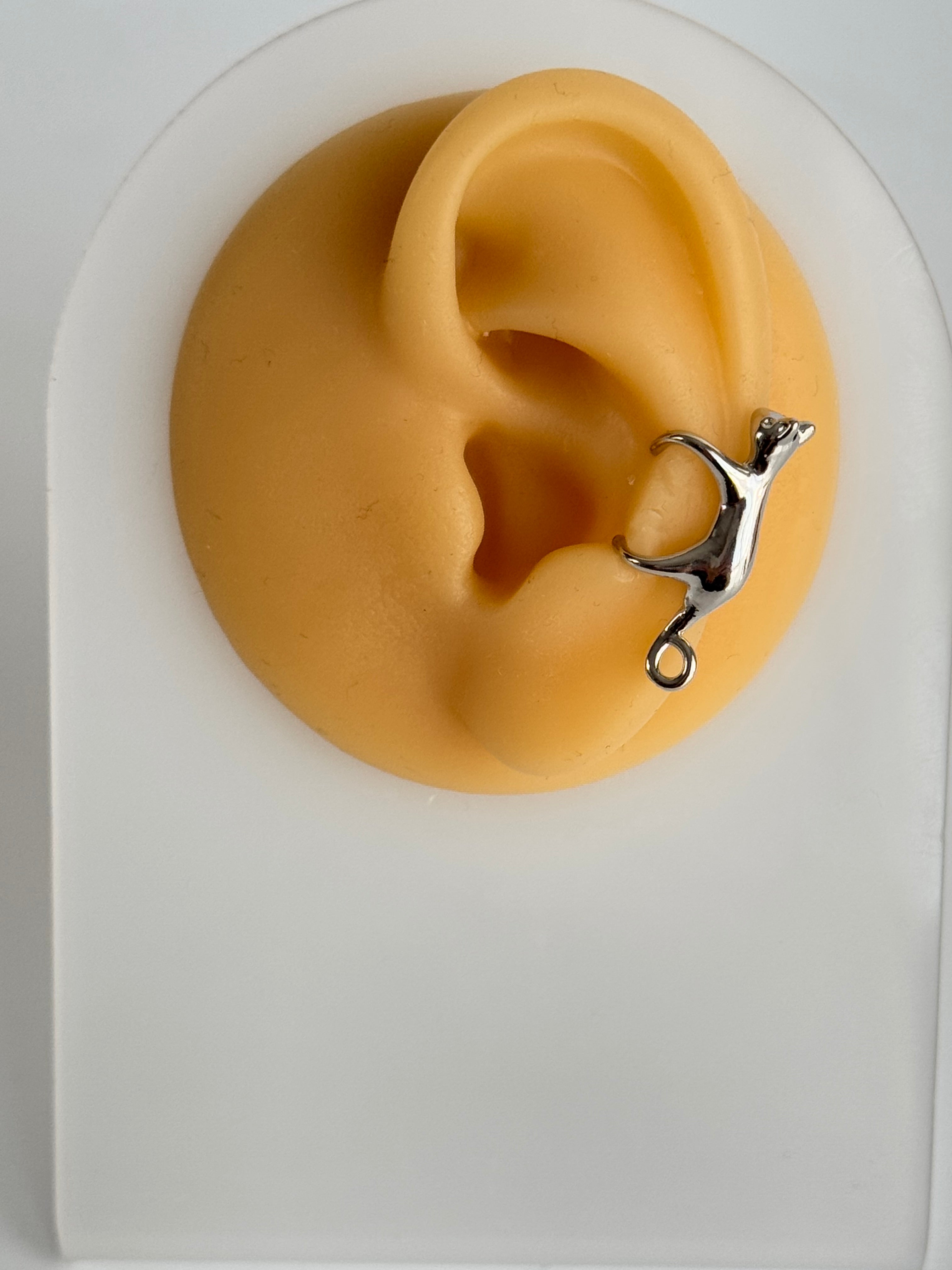 İTHAL KEDİLİ SİLVER KIKIRDAK KÜPE EARCUFF