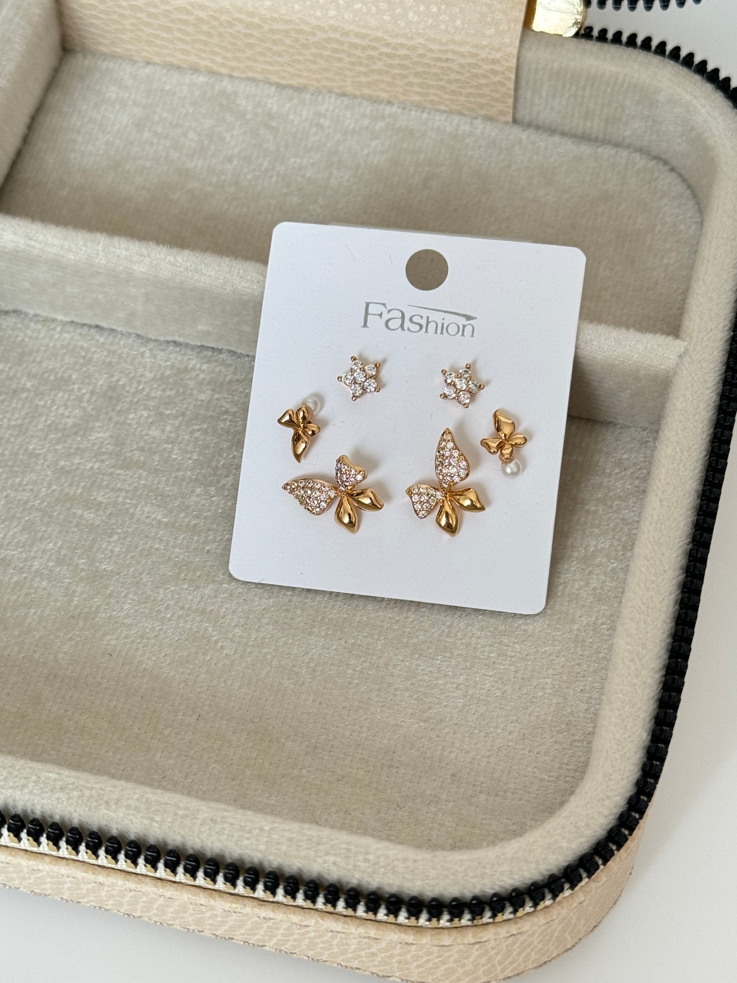 İTHAL KELEBEK DETAYLI GOLD 6LI SET KÜPE