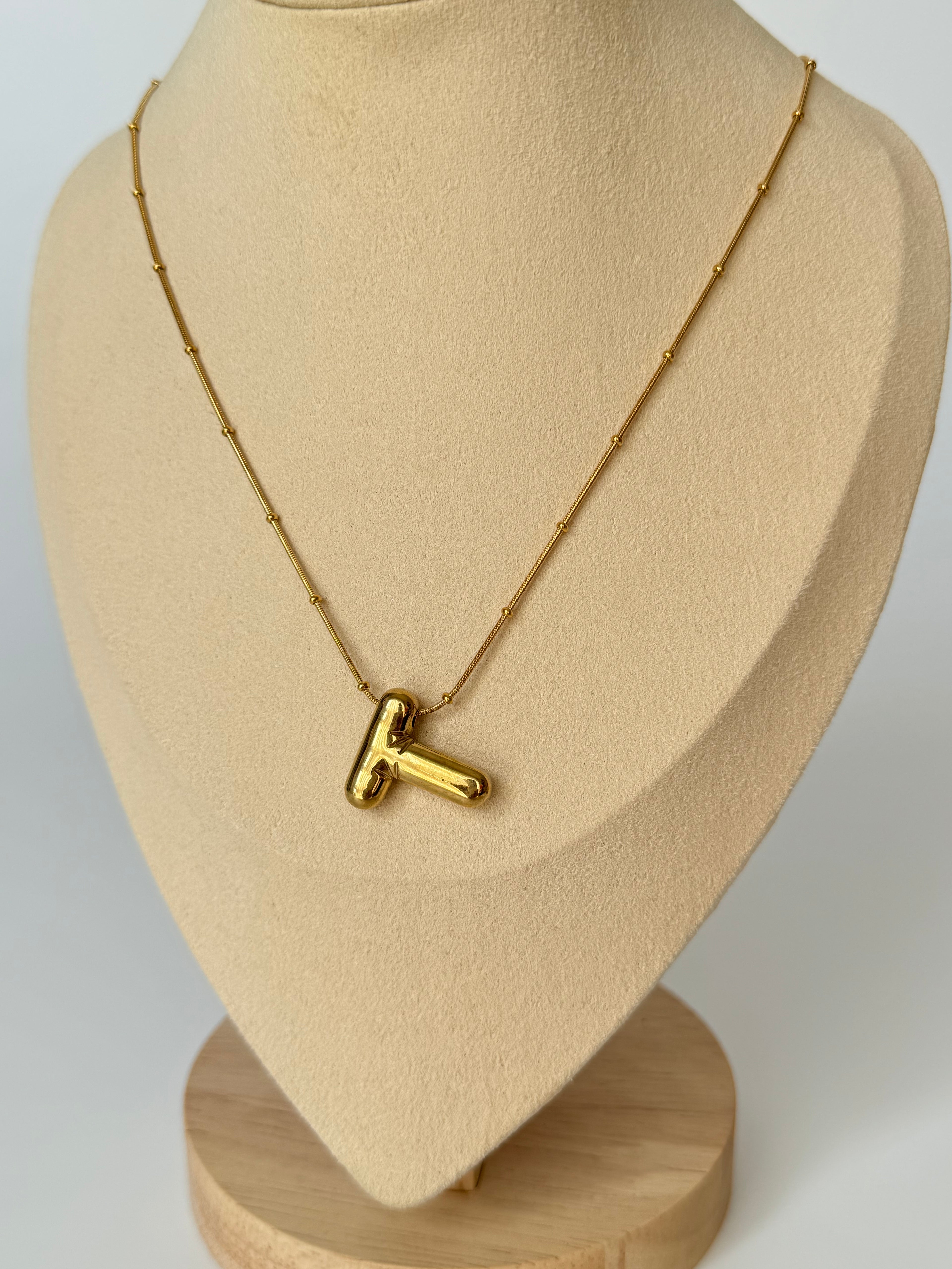 İthal Balon T Harf Gold Kolye