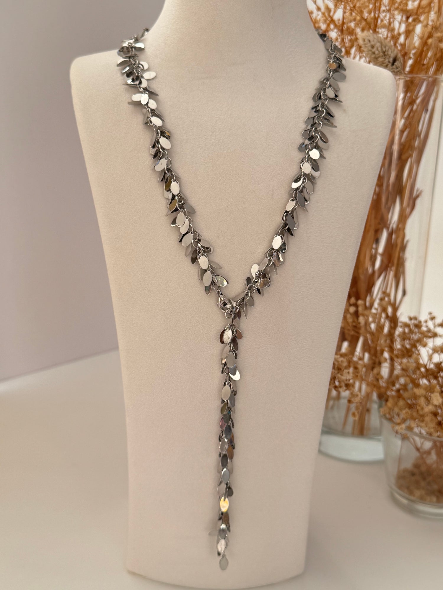 İTHAL PUL DETAYLI AYARLANABİLİR SİLVER Y KOLYE