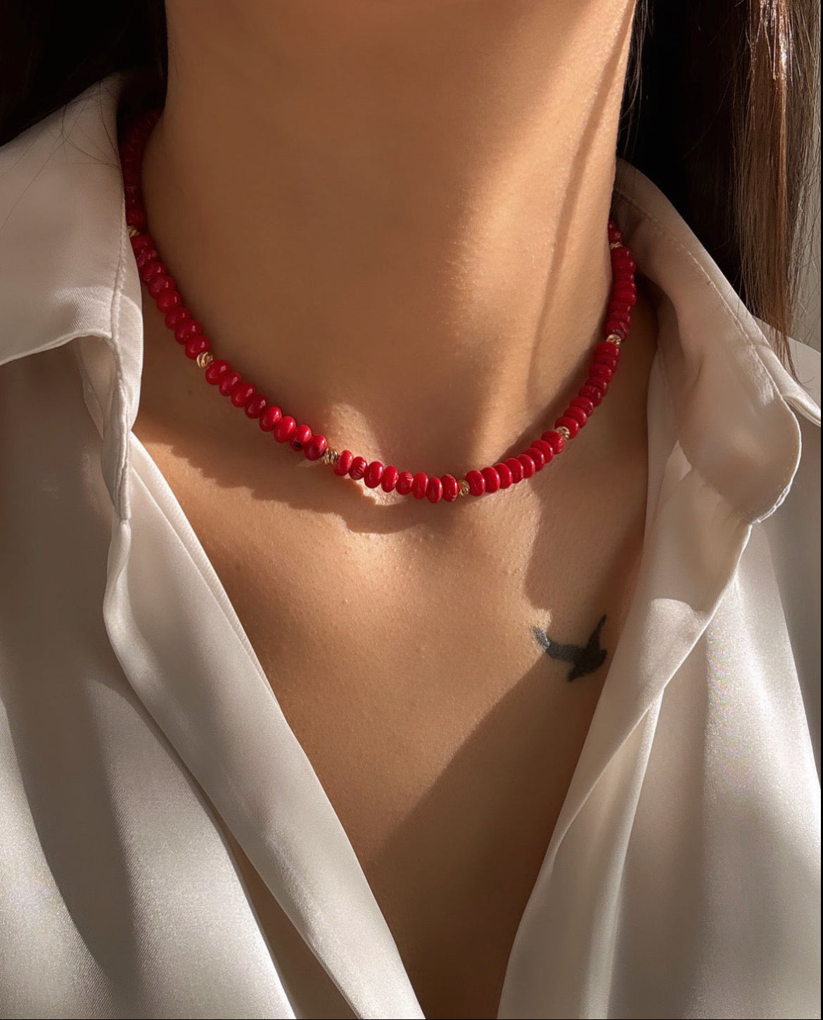 MERNUŞ ALTIN KAPLAMALI MERCAN DOĞAL TAŞLI KOLYE