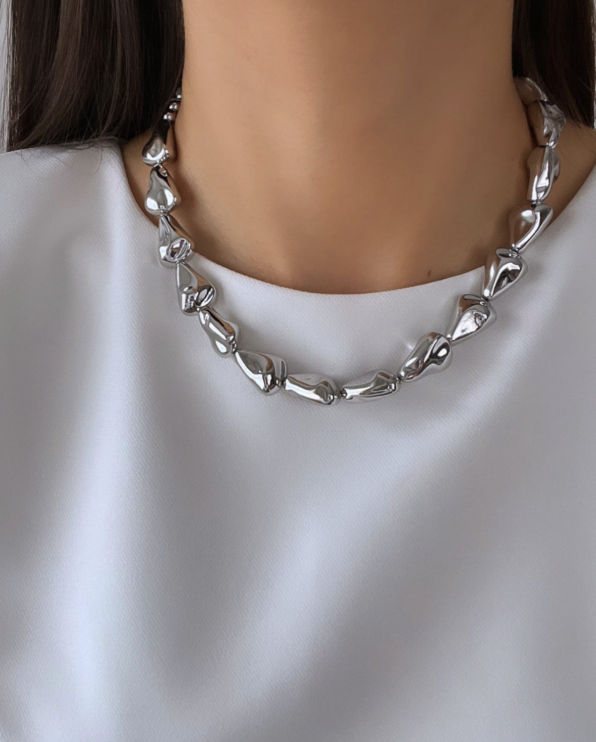 İTHAL KAPLAMA SİLVER ÇAKIL TAŞI KOLYE