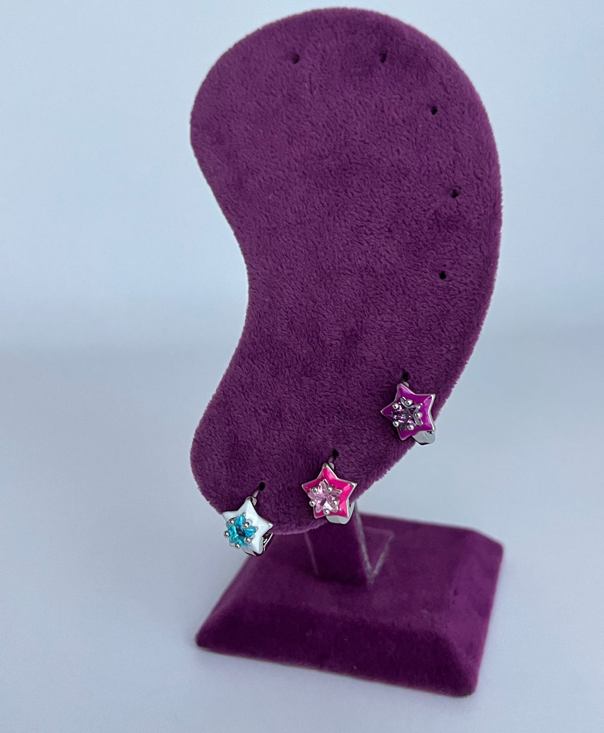 RENKLİ TAŞLI SİLVER YILDIZLI 3LÜ KÜPE SETİ