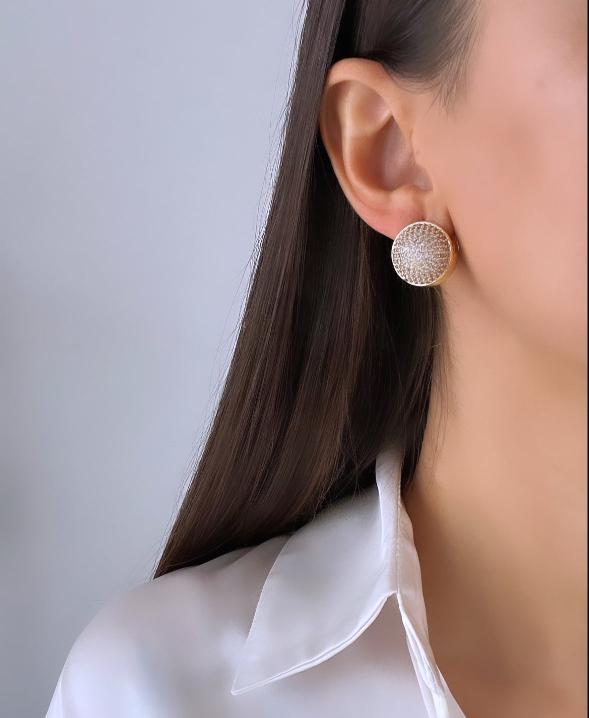 İTHAL ZİRKON TAŞLI GOLD TOP KÜPE