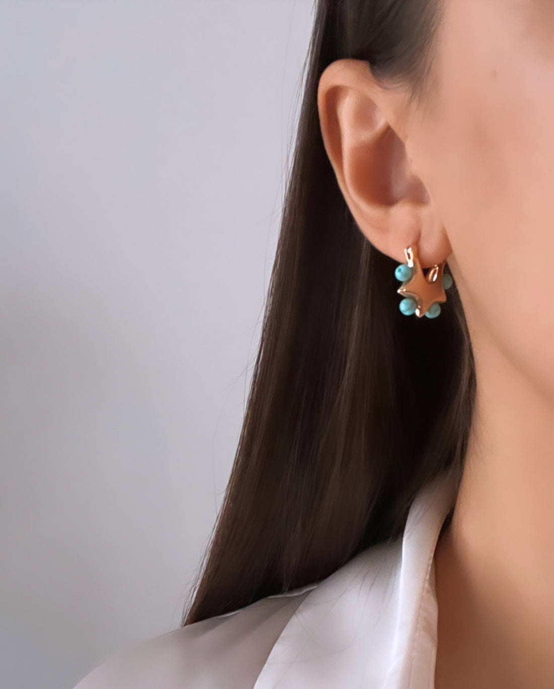 MAVİ BONCUKLU YILDIZLI GOLD KÜPE