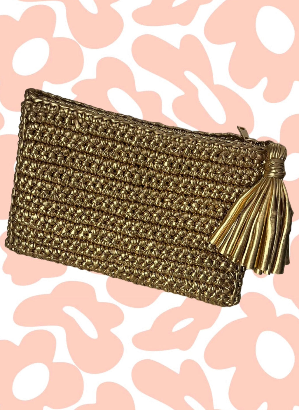 METALİK DERİ İPLİ EL ÖRGÜSÜ GOLD CLUTCH ÇANTA